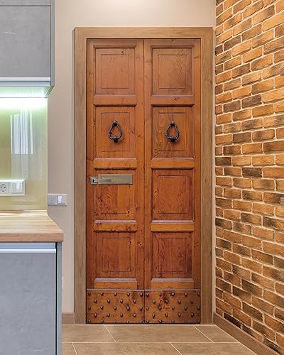 FLFK Adhesivo mural para puerta, madera vintage, despegar y pegar, tamaño combinado 32 x 80 pulgadas, dividido en 2 piezas