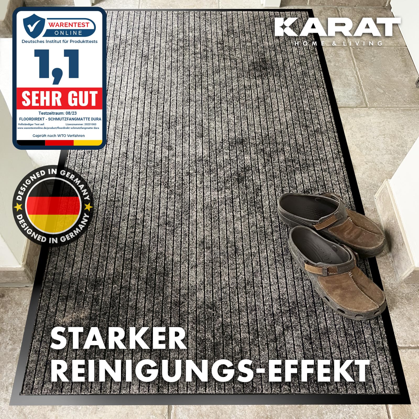 KARAT Tapis anti-salissure Dura, 150 x 180 cm, Beige, paillasson avec dos antidérapant, tapis de porte pour l'entrée, paillasson