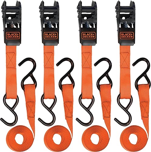 BLACK+DECKER BD1005 Black/Orange 1" x 10' Correas de amarre con trinquete - Carga de trabajo segura de 300 libras / Resistencia a la rotura de 900