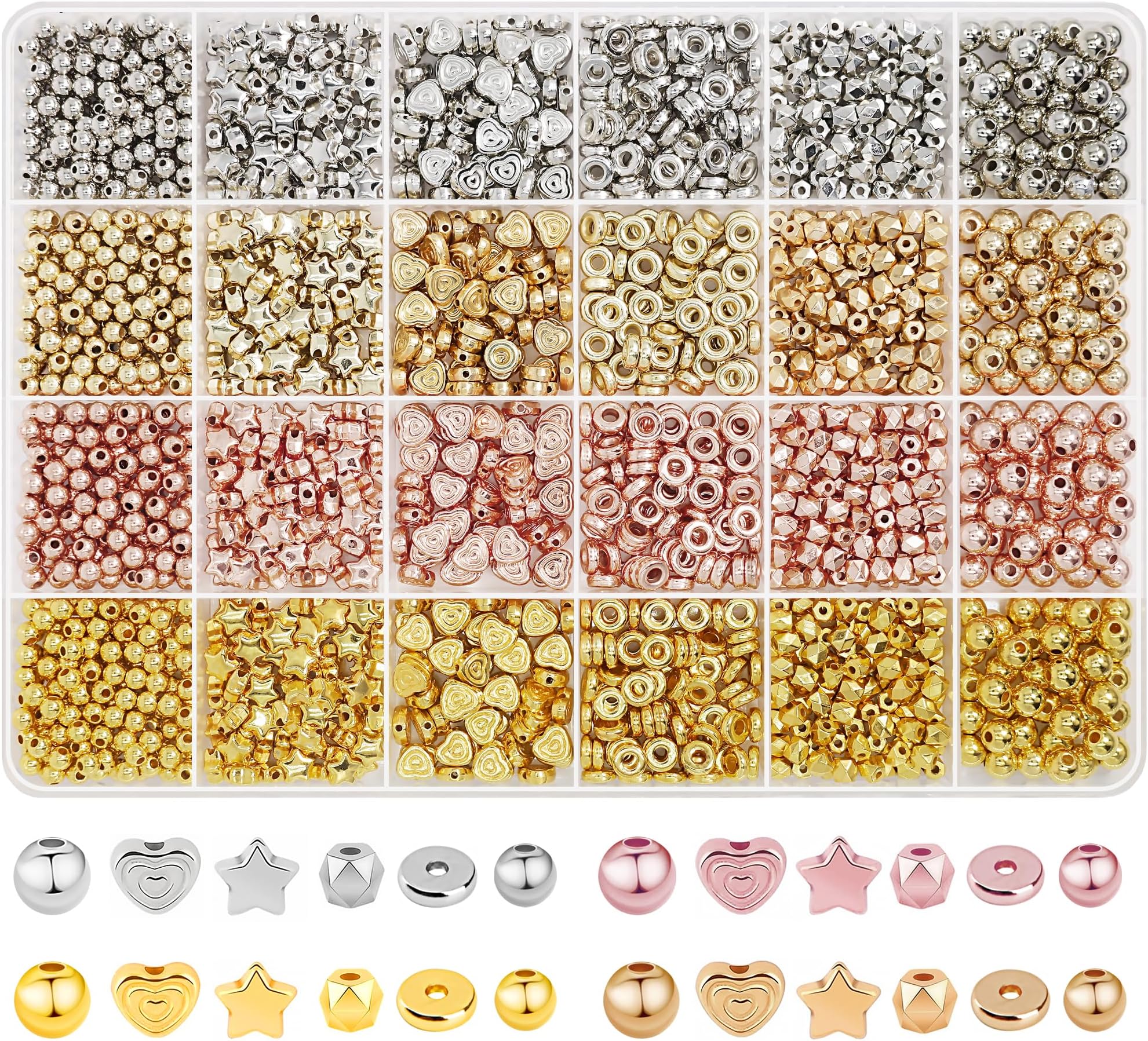 Redtwo 2300 Pcs Gold Spacer Beads Set, 6 Shapes Gold Beads for Friendship Bracelet Jewelry Making