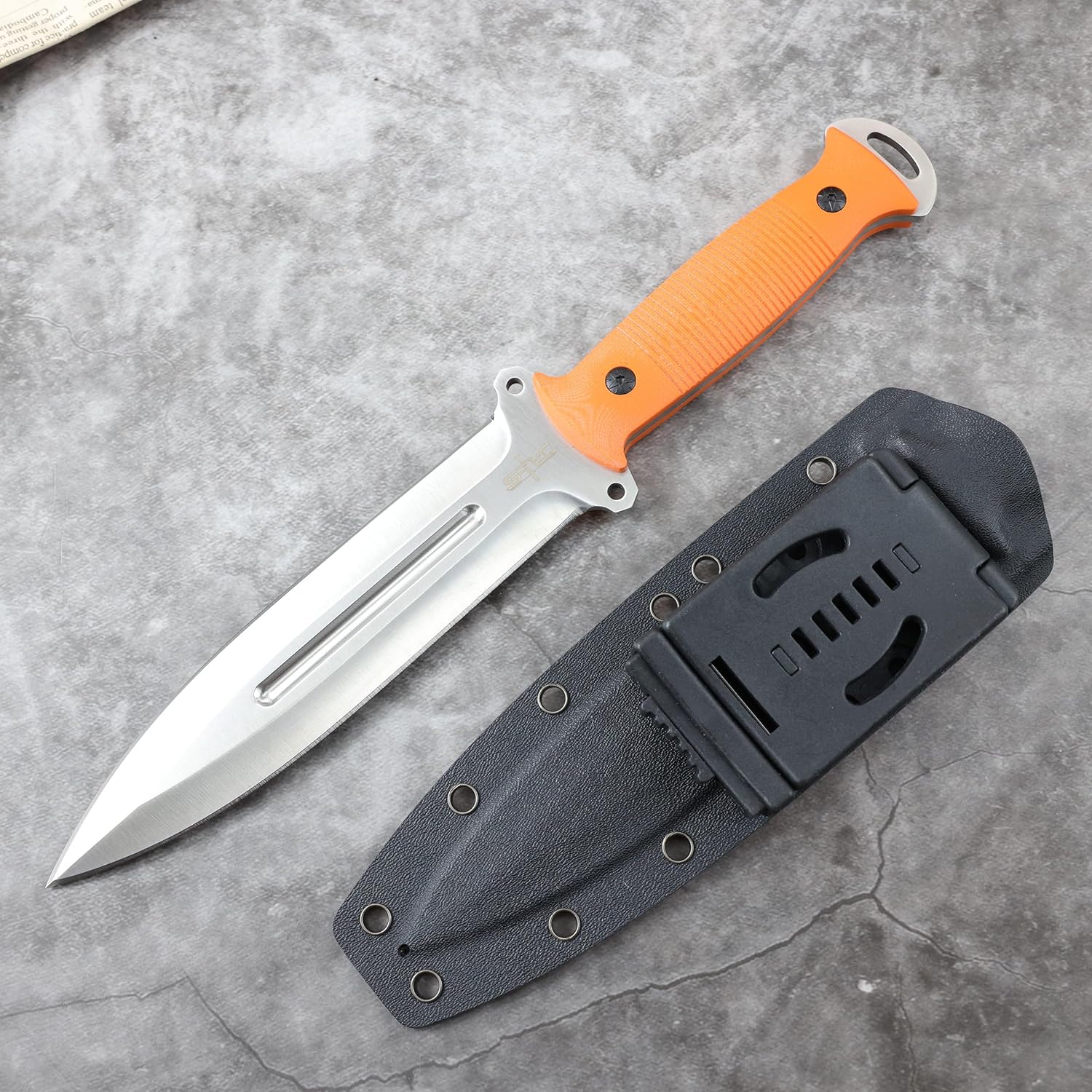 S-TEC Tactical Hunting Fixed Blade G10 Composite Handle Knife w/Kydex Sheath (Orange)