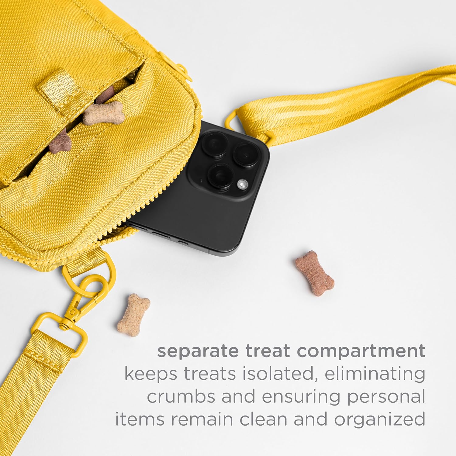 Ubbi Dog Treat Pouch for Training & Walking, 3-Way Wear Options - Crossbody, Waist, or Clip-On - with Magnetic Closure & Poop Bag Dispenser, Recycled RPET, Yellow