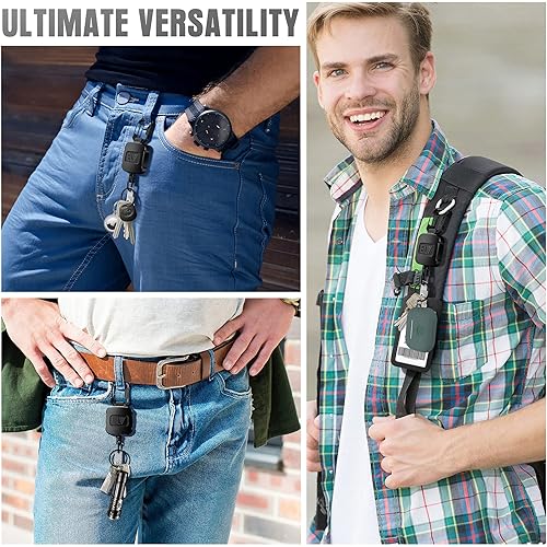 Miniatura 6 de Paquete de 1 soporte retráctil ELV para credencial de identificación, carrete retráctil para llavero, cuerpo de metal resistente, cordón de dinema