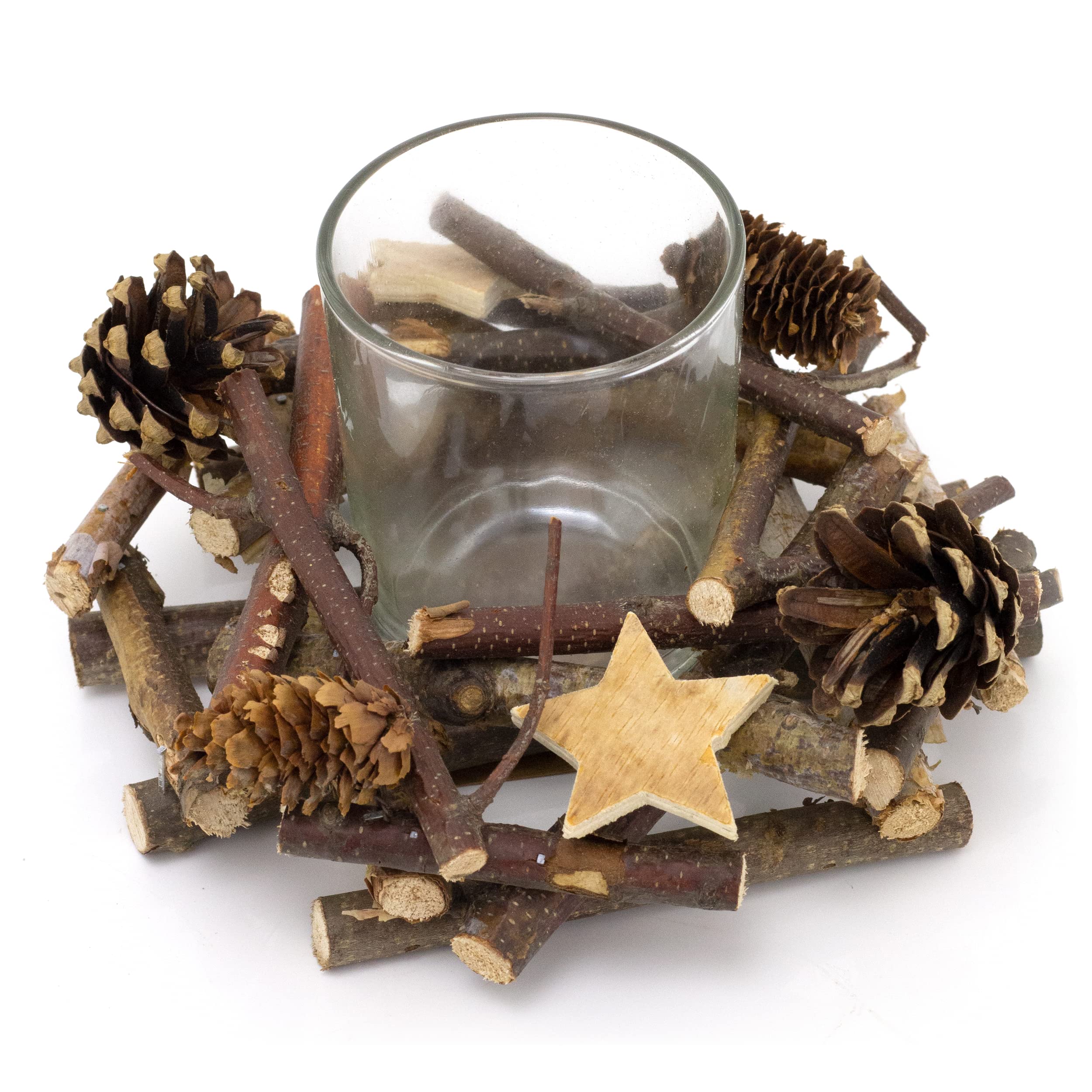 Carousel Home And Gifts Brown Rustic Wooden Glass Festive Christmas Tealight Candle Holder Decoration Centerpiece