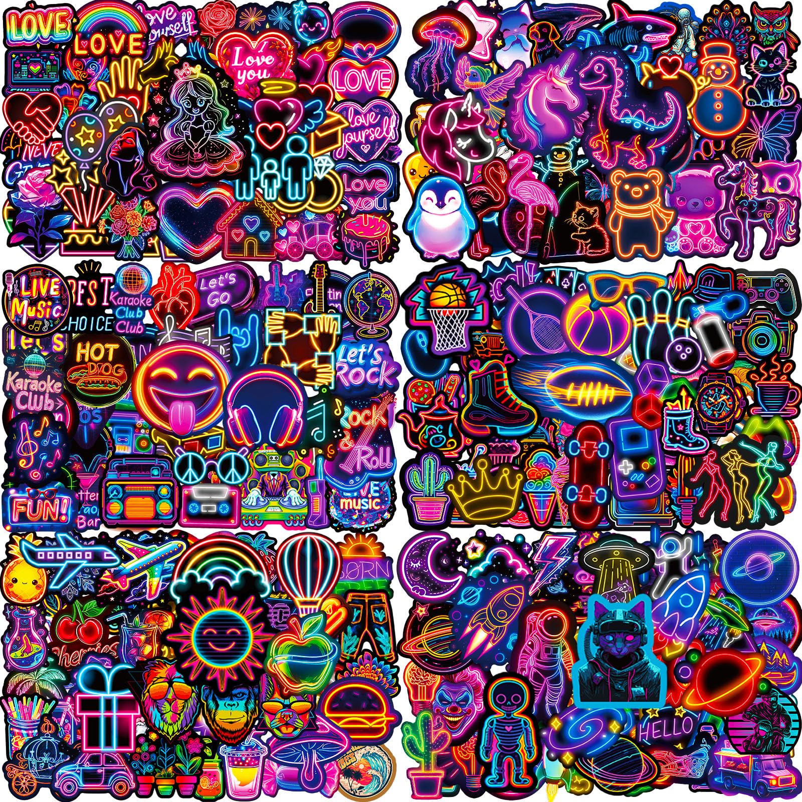 300 Pcs Cute Neon Stickers for Children Adults, Teacher Reward Prizes for Kids, Waterproof Vinyl Stickers for Scrapbook Luggage Suitcase Laptop Journal Diary Skateboard Scooter Kindle Water Bottle etc