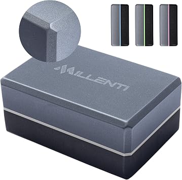Millenti Gray Black Yoga Block Yoga Brick - Sold as Single EVA Foam Block, Bevelled Edge, Non-Slip, Latex-Free Block with a Workout Chart 9x6x4