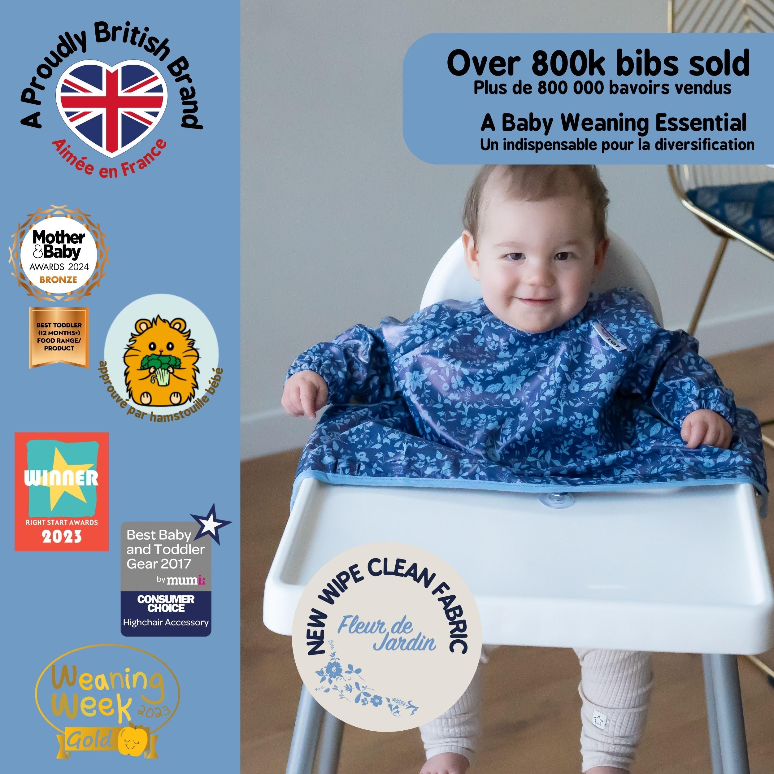 Tidy Tot®™ Cover & Catch™ Weaning Bib with Sleeves. Attaches to Highchairs with Suction for Mess Proof Baby Feeding. Waterproof Long Sleeved Bibs. Coverall BLW Bibs - Image 2