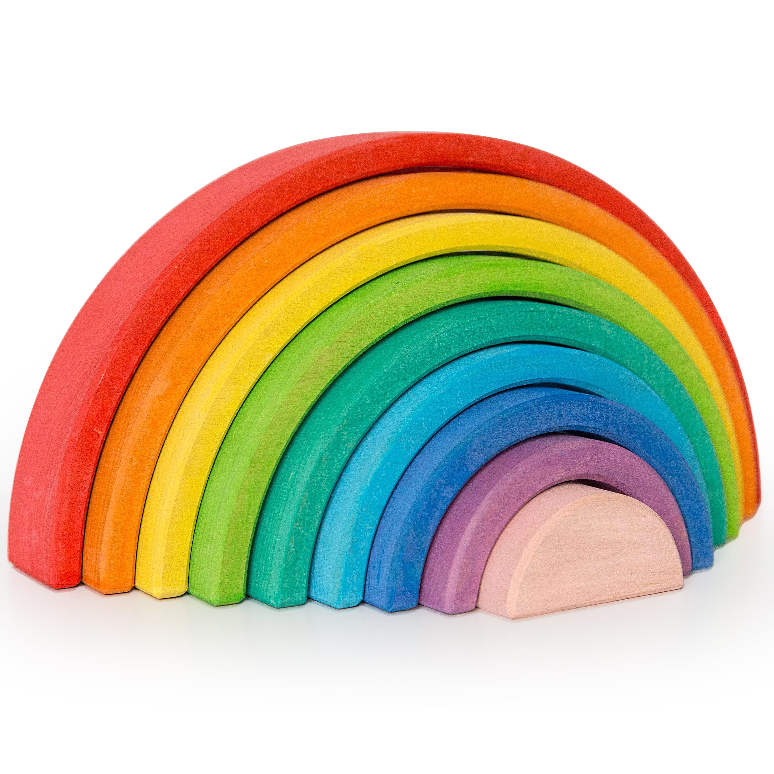AVDAR 9Pcs Wooden Rainbow Stacker Toy, Montessori Nesting Puzzle for Kids, Rainbow Blocks
