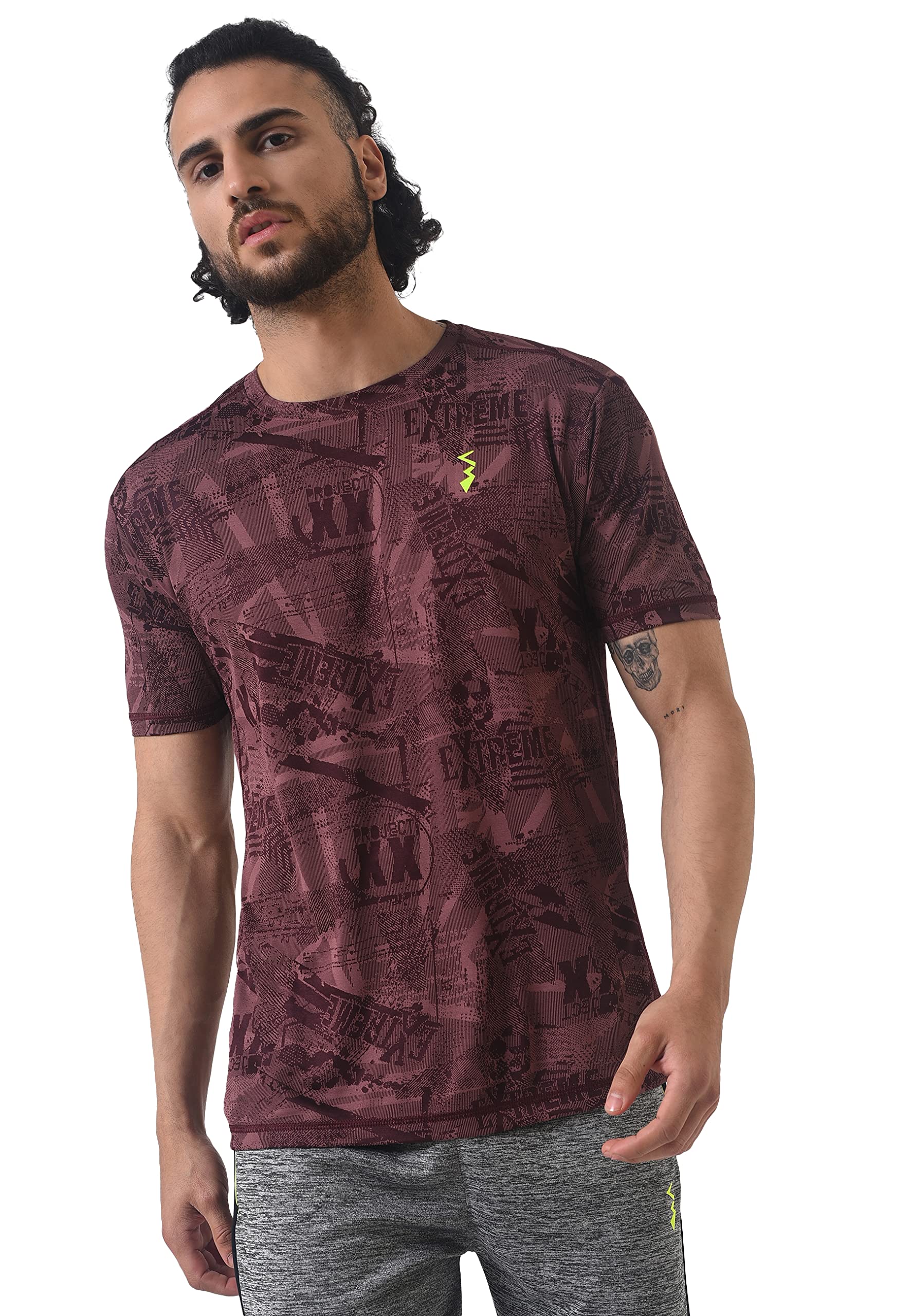Campus Sutra Men's Polyester Regular Fit Dri-Fit Graphic Printed Half Sleeve Activewear T-Shirt for Casual Wear | Modern Clothing Crafted with Comfort Fit and High-Performance for Everyday Wear