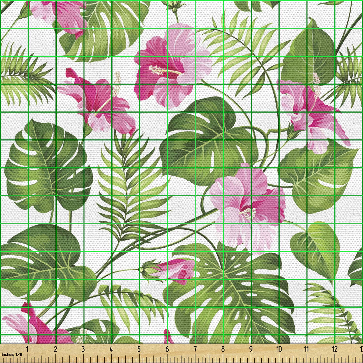 Amazon.com: Lunarable Leaf Fabric by The Yard, Hawaiian Hibiscus