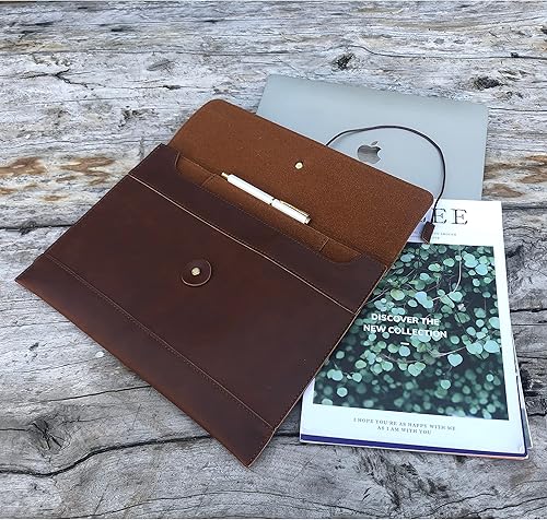 Vista 20 de Vintage pu Leather 13.5" Certificate File Sleeve Case Business Manila Clutch Envelope Bag Office Documents Folder (Army Green)