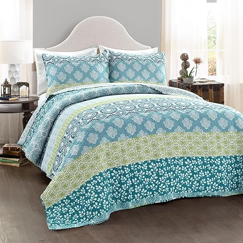 Lush Decor - Juego de ropa de cama de 3 piezas, colorido diseño bohemio a rayas, reversible