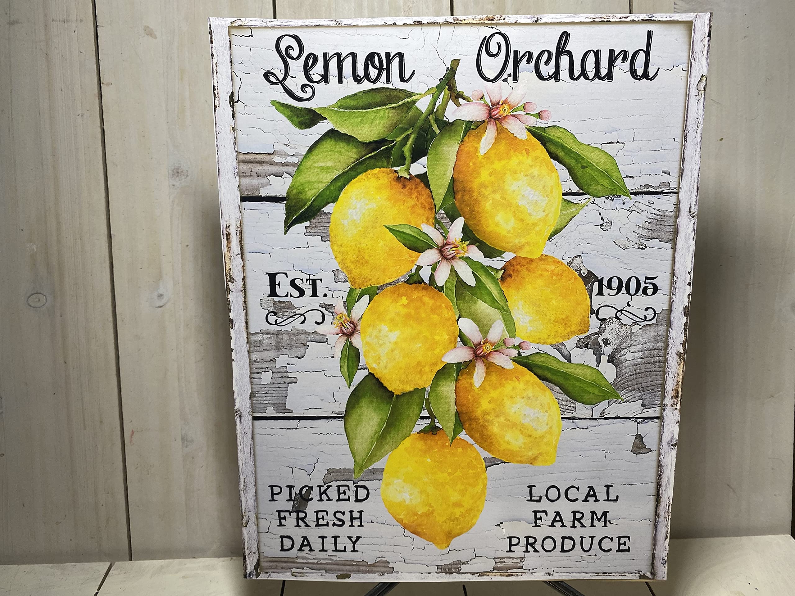 Vintage Lemon Orchard Sign, Farmhouse Lemon Wall Art, Lemon Home Decor, Lemon Kitchen Decor Imitation wooden sign Art Wall Decor Summertime metal tin sign 6x8 Inch