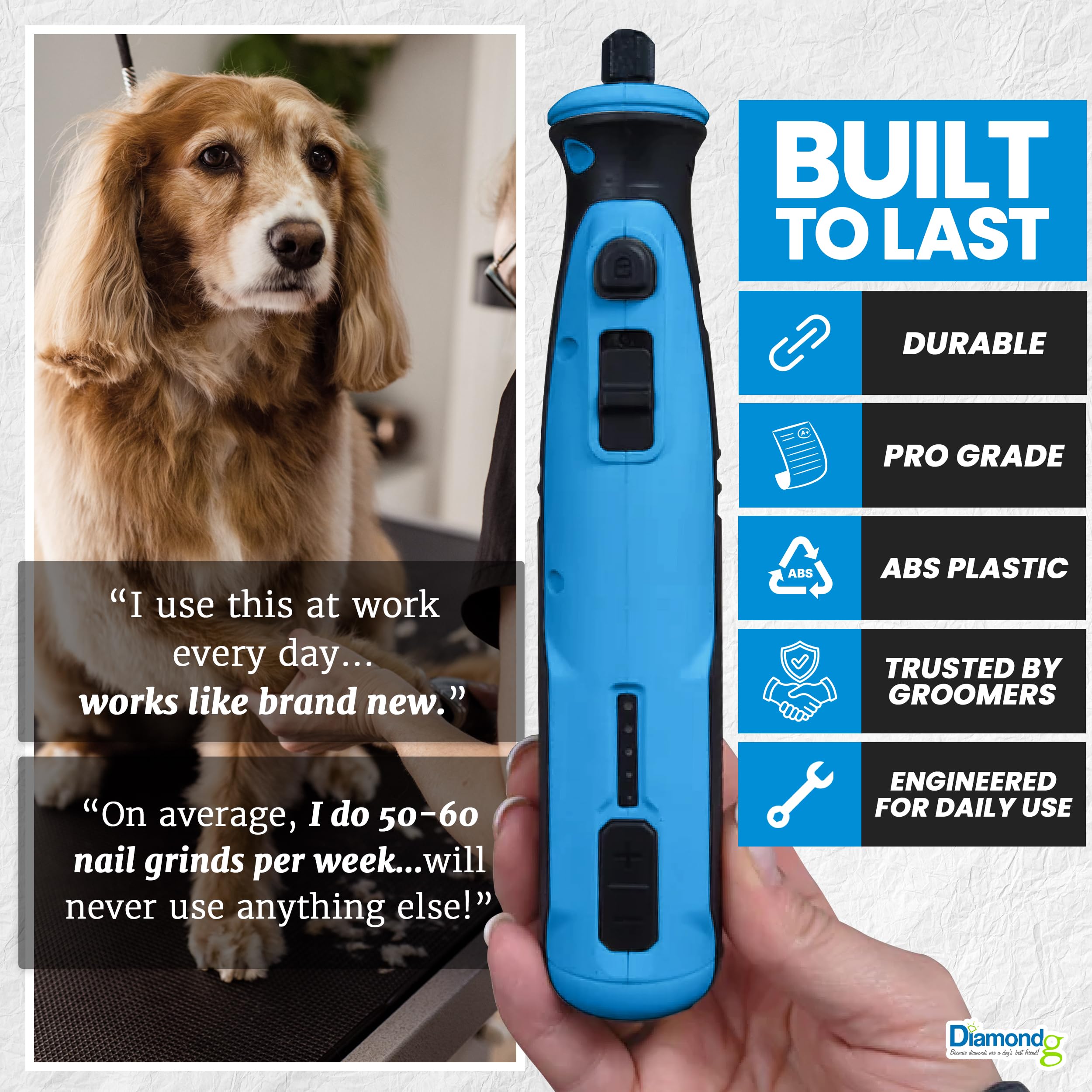Diamondg Cordless Dog Nail Grinder with Quiet Sound & LED Tip for Large & Small Dogs, 4hrs. Runtime - Electric Dog Nail Trimmer, Heavy Duty Rotary Tool Alternative to Toenail Clippers & Filers - image 7
