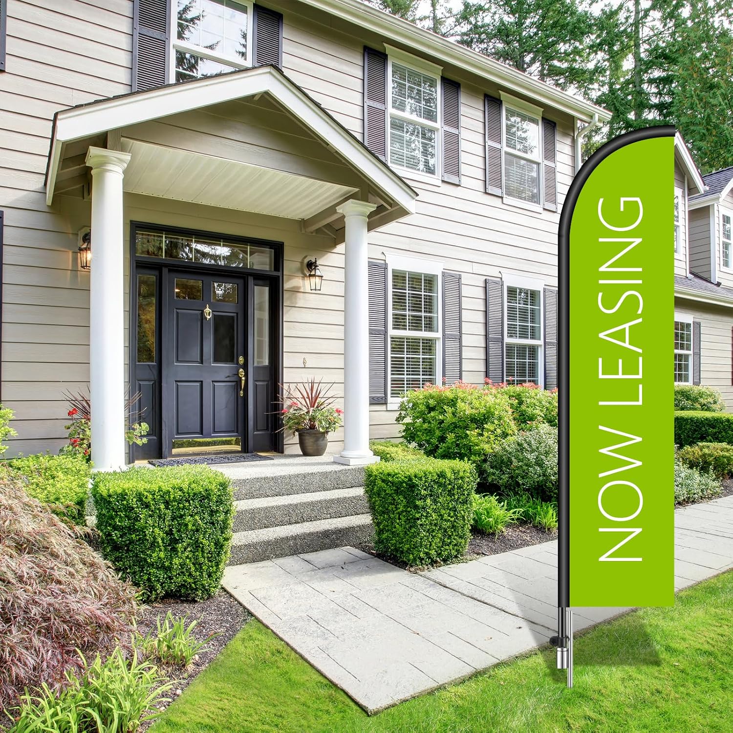 Remagr 1 Set Now Leasing Feather Flag Pole Kit Now Leasing Sign Banner 15ft Pole, 12ft x 2.5ft Flag with Rotating Ground Spike for Business Advertising, Real Estate Advertising (Green)