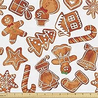 Vista 75 de Ambesonne Tela Navideña por Yarda, Tema Navideño con Hojas de Acebo Corona Bayas Ilustración Impresa, Tela Decorativa para Tapicería y Acentos