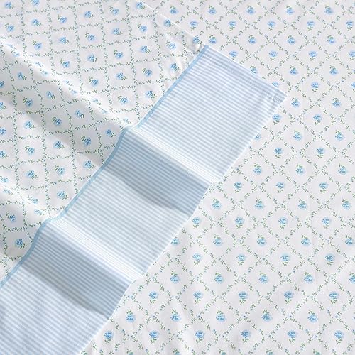 Miniatura 4 de Laura Ashley - Juego de sábanas, ropa de cama de algodón percal transpirable, 200 hilos, bolsillo profundo, elegante decoración del hogar (azul
