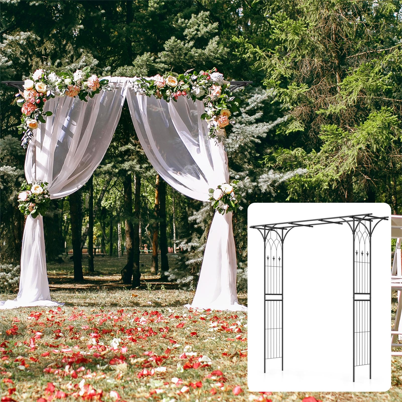 Arco Per Rose In Metallico Con Porta E Vasi - Traliccio Decorativo 202x50x220 Cm Nero