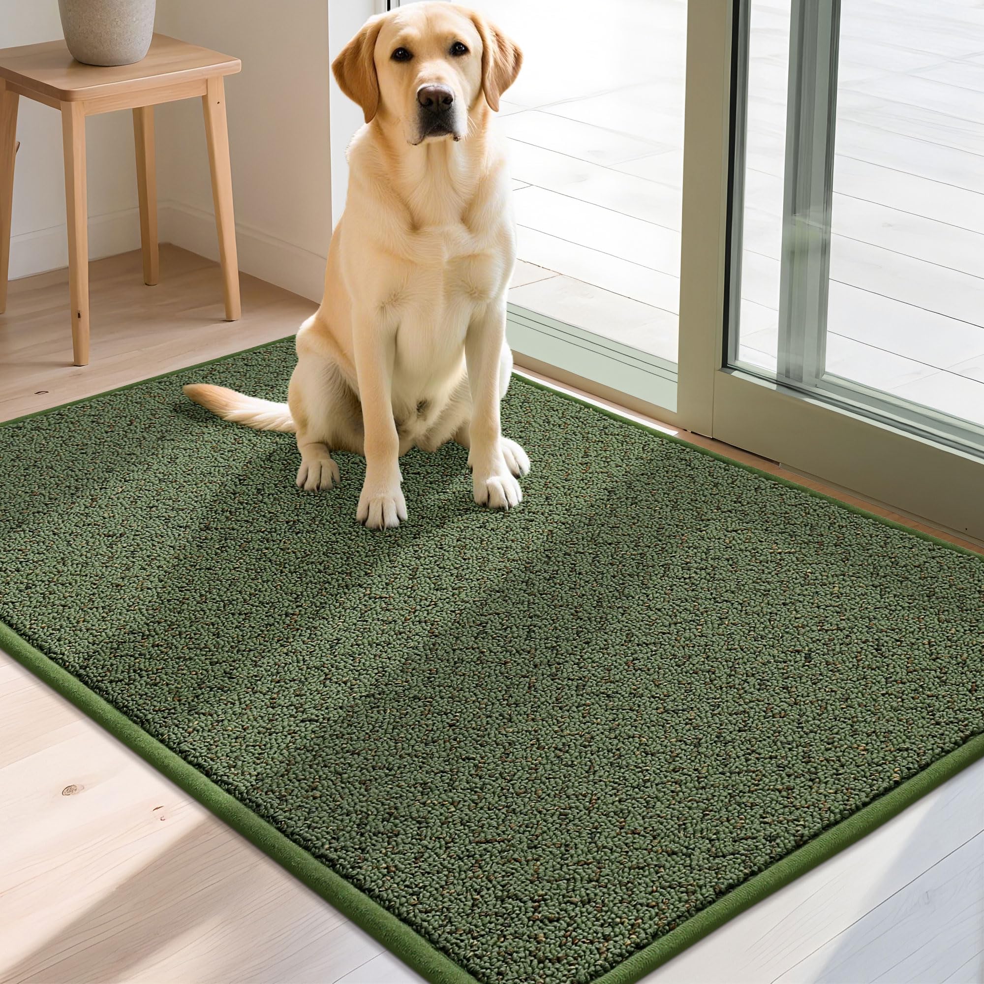 COSY HOMEER Large Indoor Doormat 80x120cm, Nonslip TPR Backing Indoor Floor Mat for Inside Door Entrance Entryway, Polypropylene Washable Back Door Mat Dirt Trapper Area Rugs, Olive Green