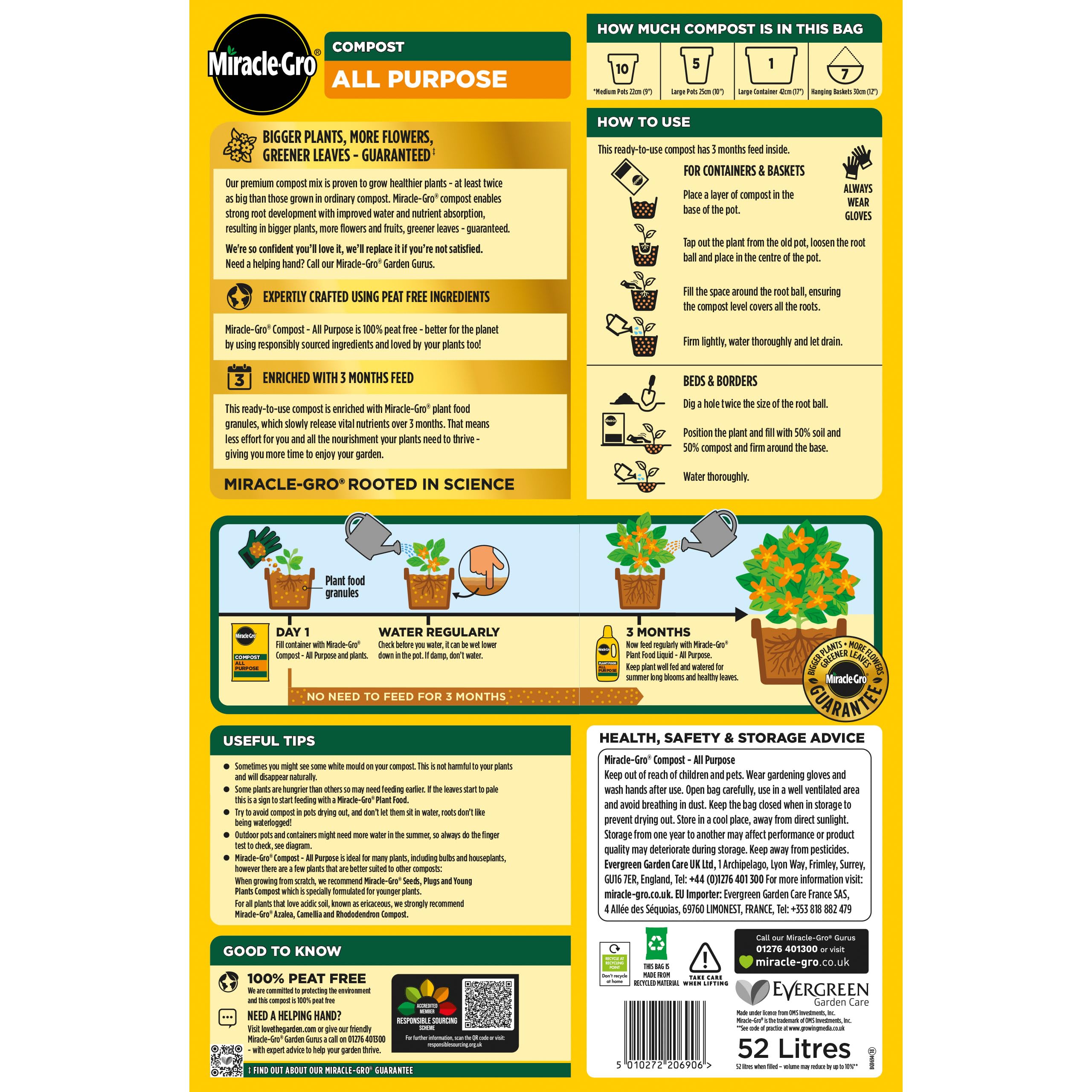 Miracle-Gro Peat-Free Premium All Purpose Compost 52L, Multi-Purpose Garden Soil Mix for Pots, Containers, Hanging Baskets & Outdoor Plants — view 2