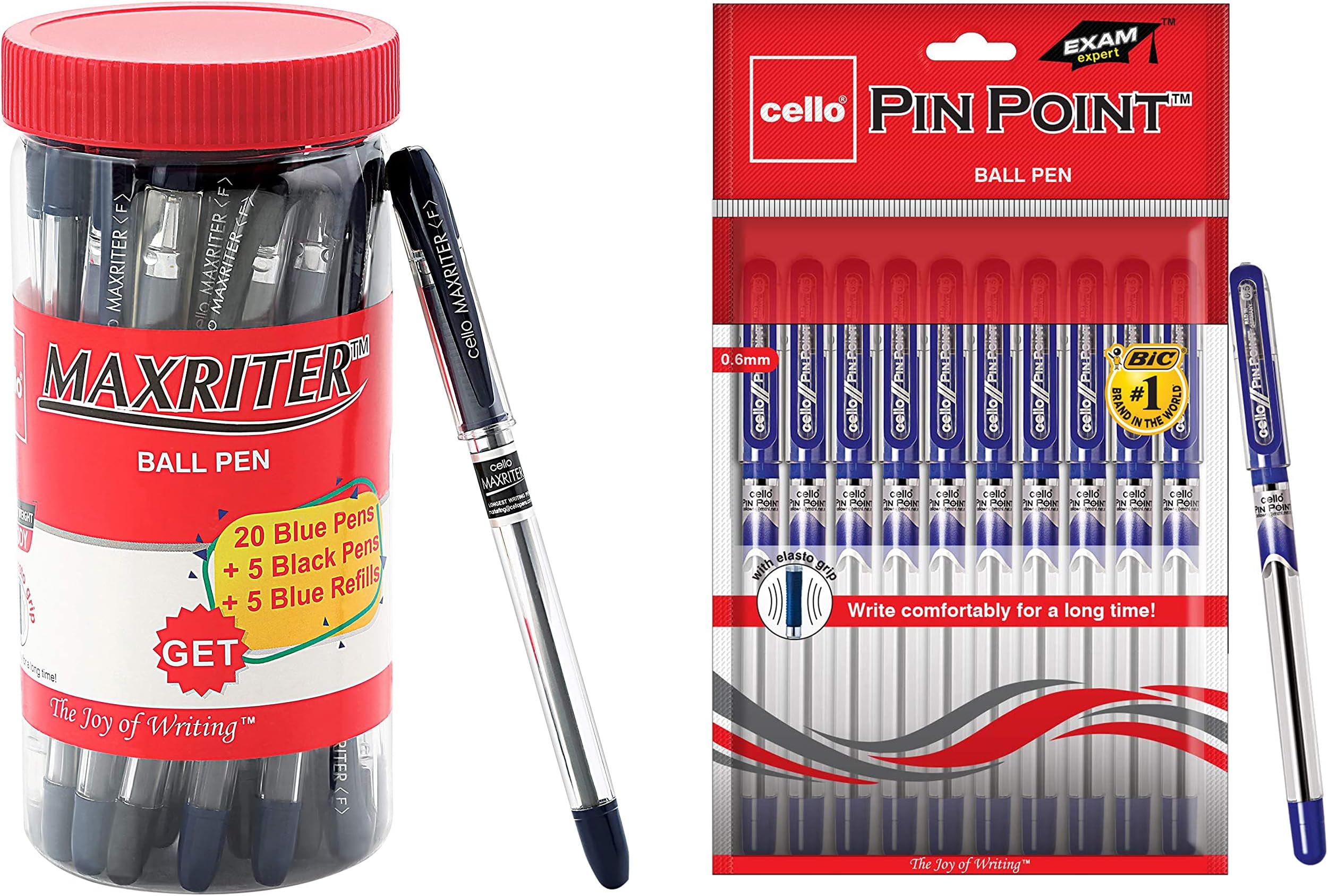 Cello Maxriter Ball Pens - Jar With 20 Blue, 5 Black Pens and 5 Refills - Pinpoint Ballpoint (Pack of 10)