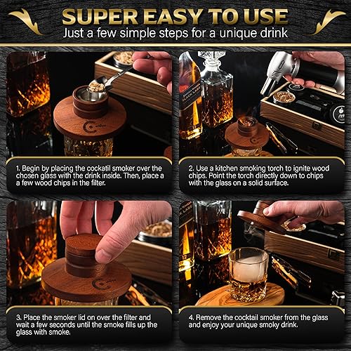 Miniatura 4 de Kit de ahumador de cóctel con antorcha, infusor de humo para whisky y bourbon, juego de bebidas incluye caja de madera ahumador para cócteles