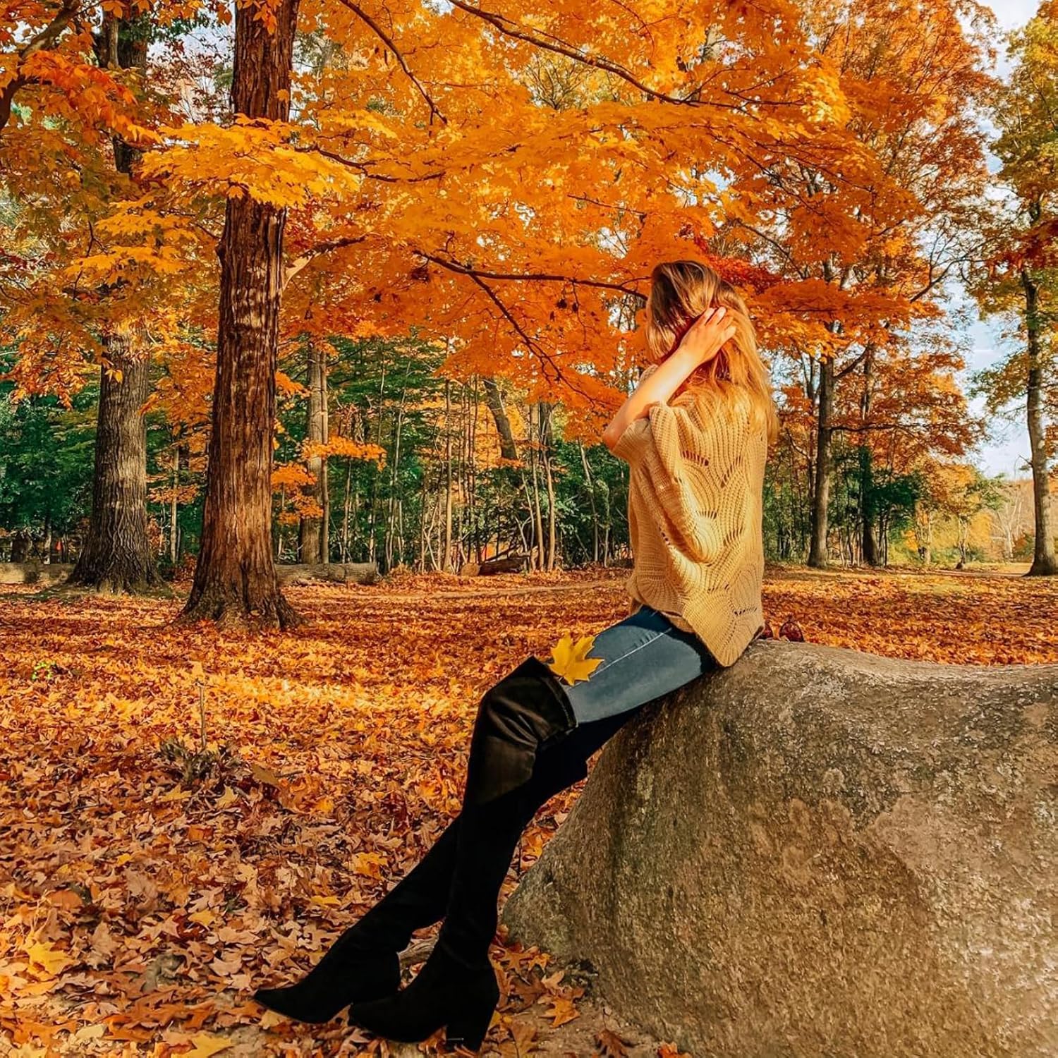 N.N.G Women Over the Knee Boots Thigh High Suede Block Winter Low Above Flat Long OTK Comfort Pointed toe - Image 7