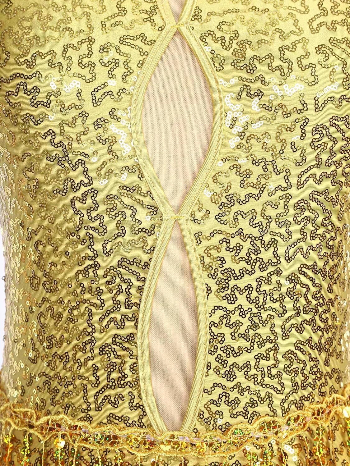 iiniim Women's Shiny Sequins Tassel Latin Jazz Dance Leotard Bodysuit Crisscross Back Lyrical Dance Costume