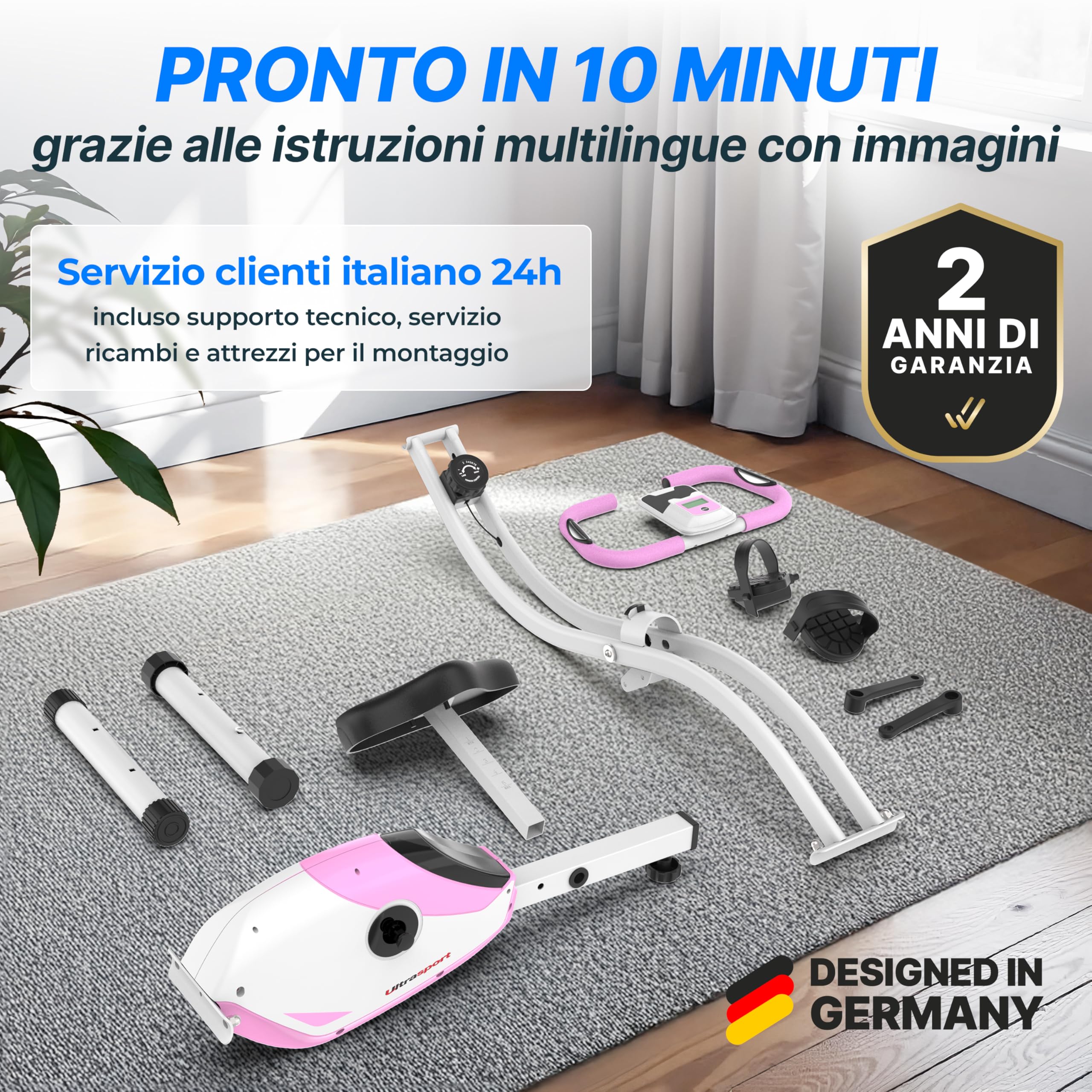 Ultrasport F-Bike 150/200, Cyclette, 8 Livelli di Resistenza, Porta Tavoletta, Sensori polso della mano, Pieghevole, Salvaspazio