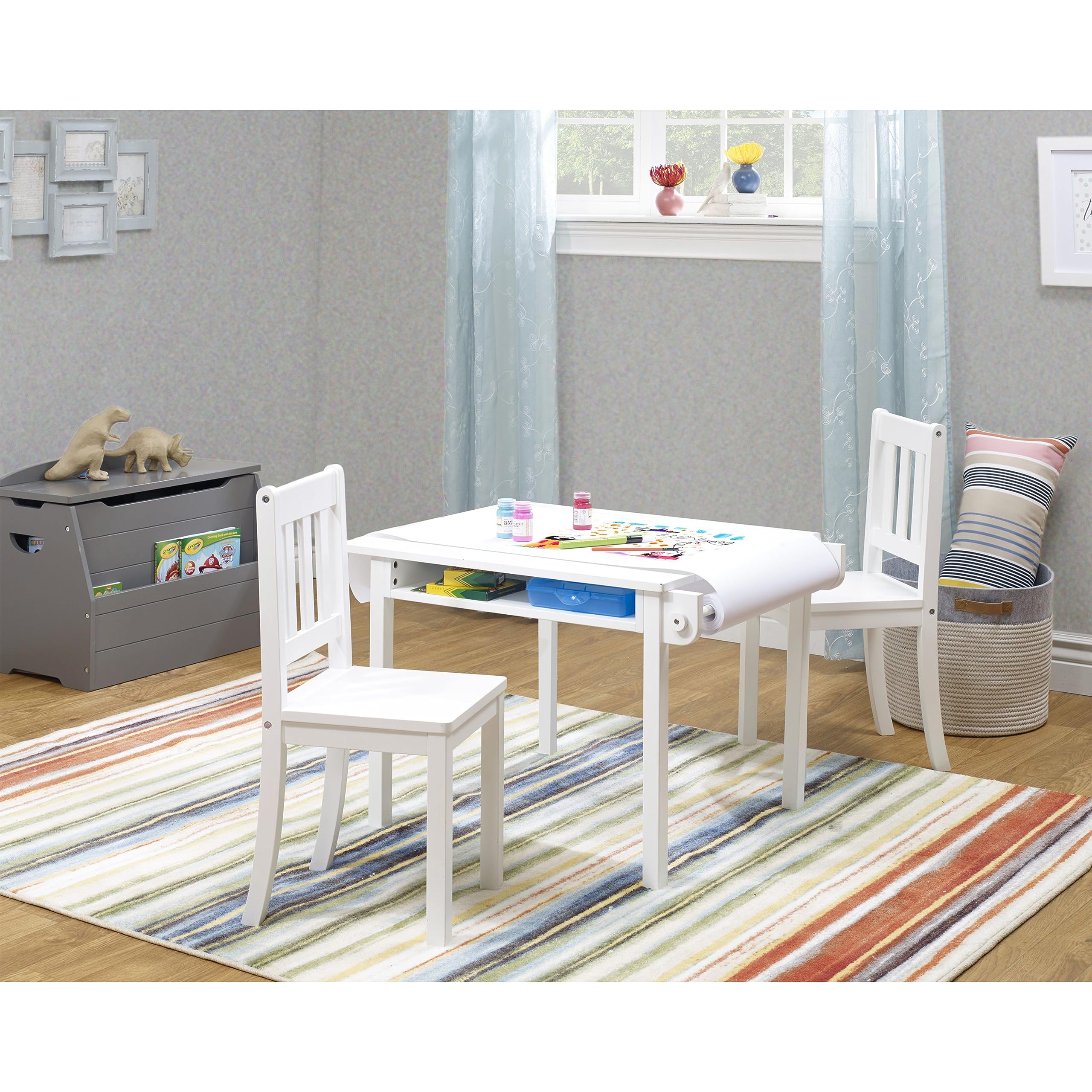 Sorelle Furniture Kids Wood Table and Chair Set (2 Chairs Included) -Imagination Table Ideal for Arts & Crafts, Snack Time, Toy Table & More –Childrens Furniture Sets-White