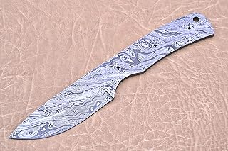 8" Long Hand Forged Damascus Steel Drop Point Blank Blade Skinning Knife with 3 Pin Hole & an Inserting Hole Space 3.5 inches Cutting Edge - Damascus Depot