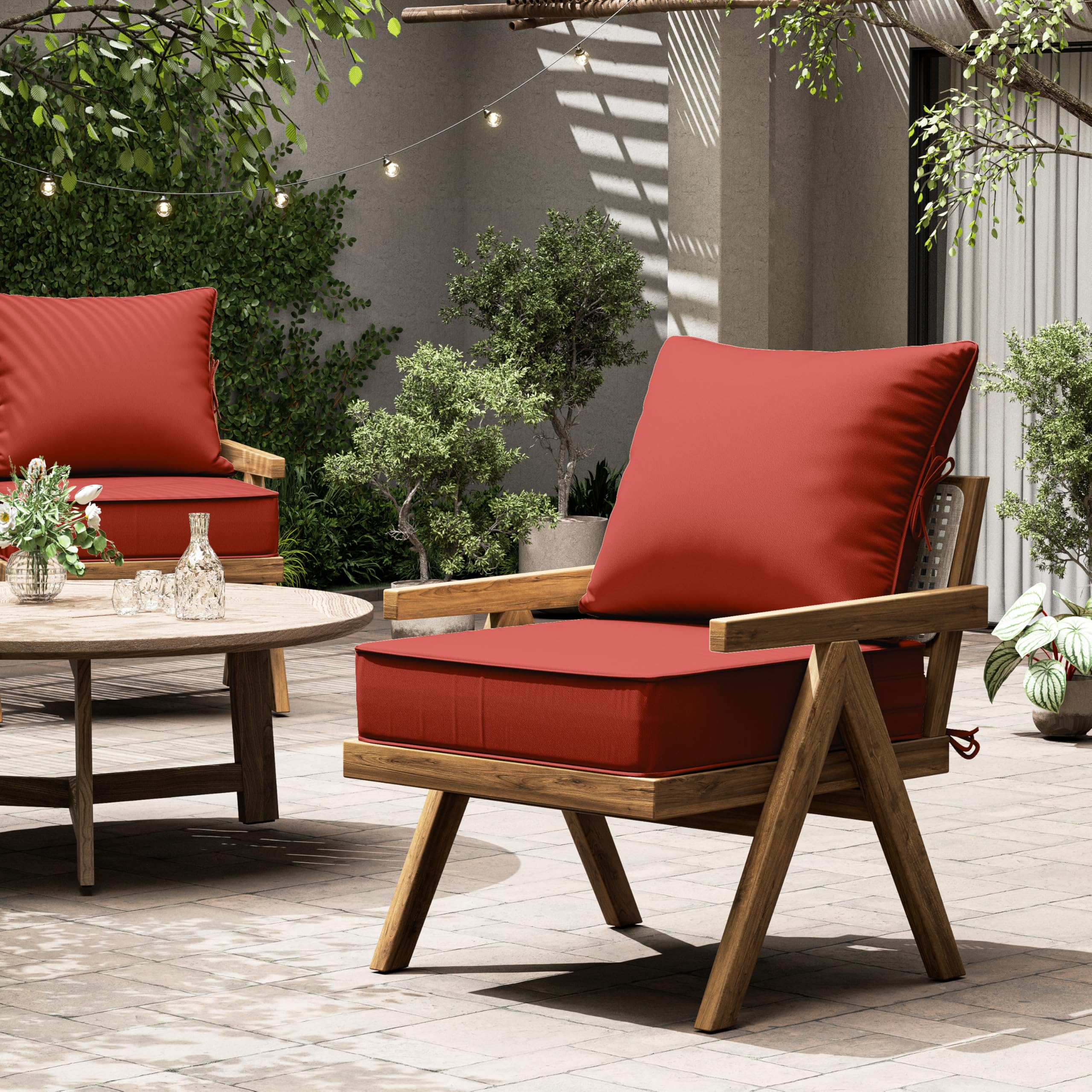 Outdoor Seat Cushion Set 24 L × 24 W × 5 H Inch Waterproof & Fade Resistant Patio Furniture Cushions with Removable Cover with Handle and Straps for Sofa Chairs, Chairs, Terra Red