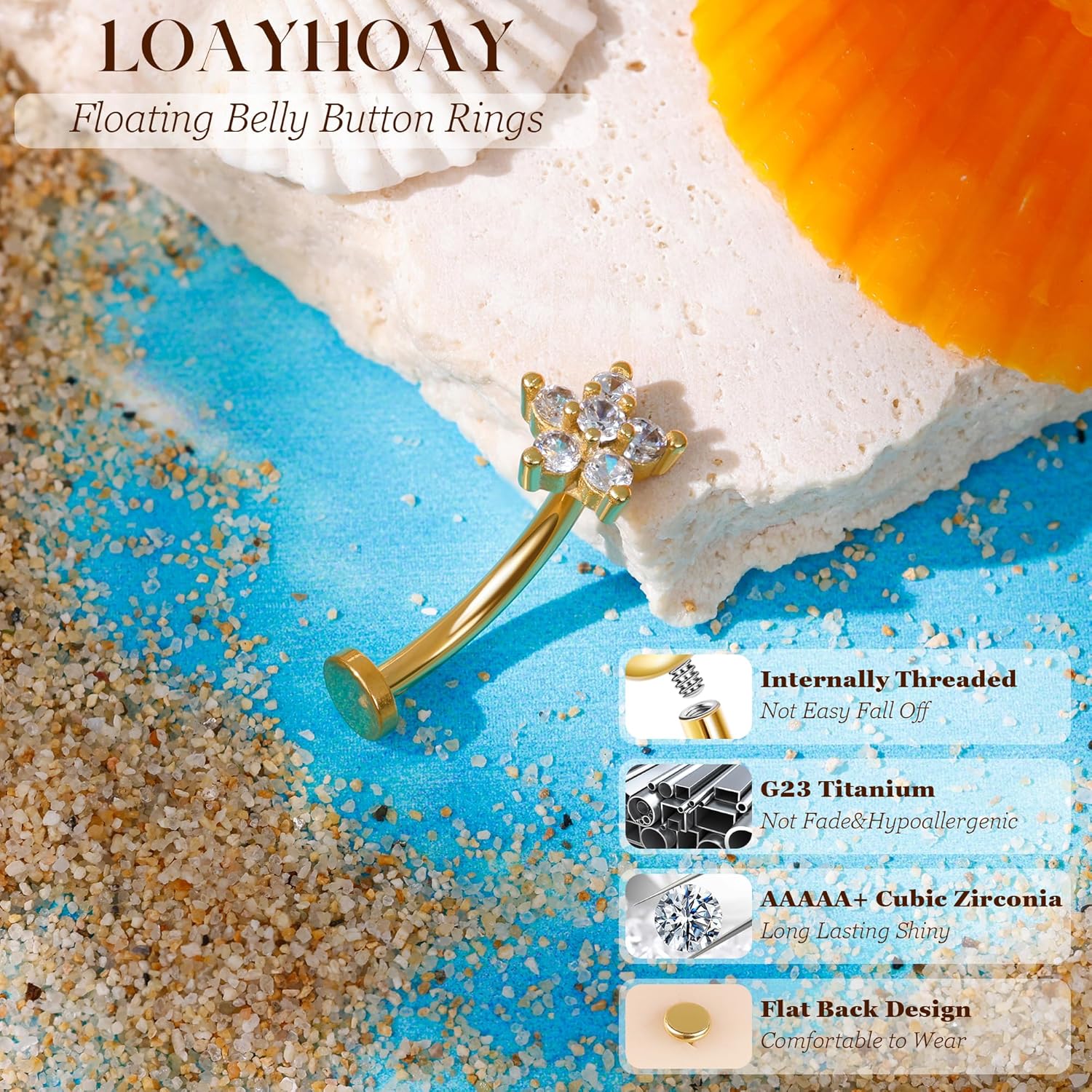 14G G23 Titanium Floating Belly Button Rings for Women Petite Flat Back CZ Belly Rings Small Opal Curved Navel Rings Internally Threaded Hypoallergenic Belly Piercing 8-14mm - Image 5