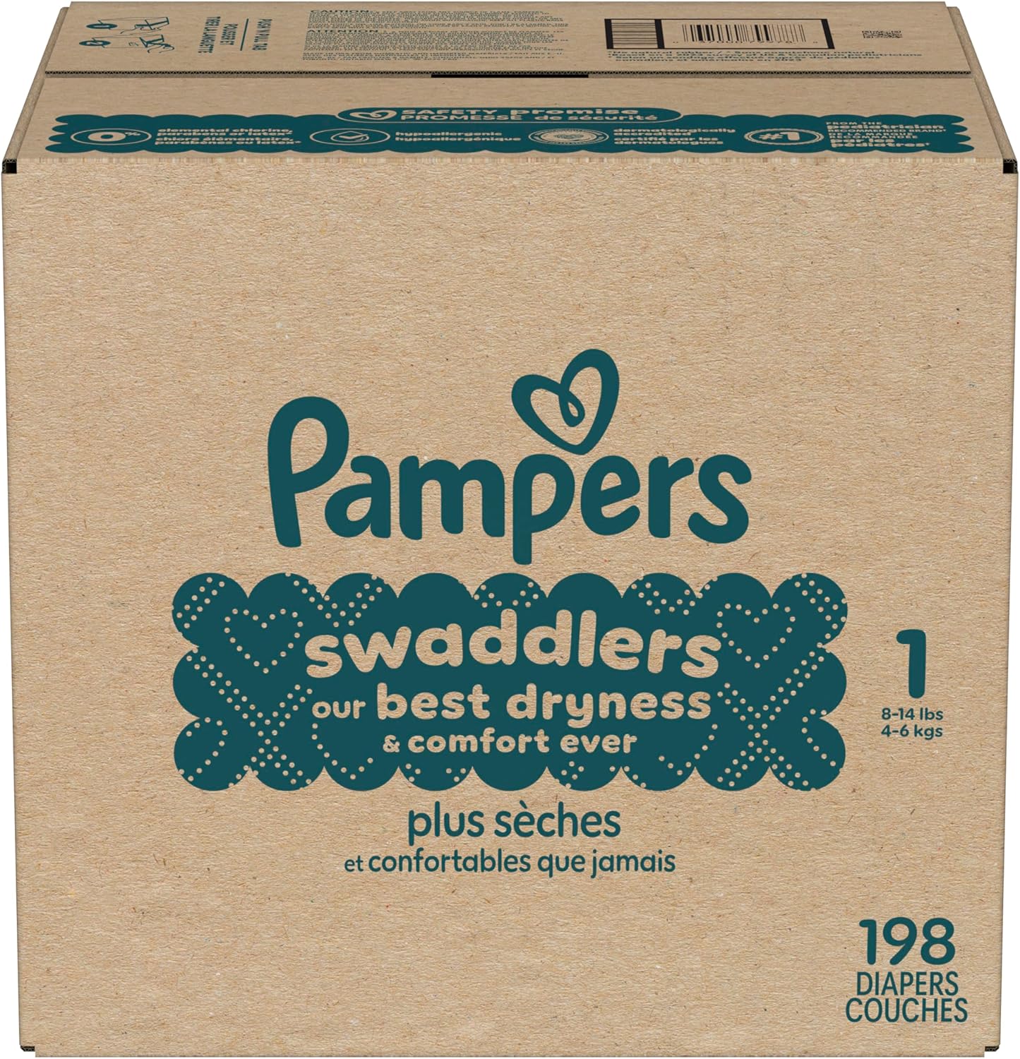 Pampers Swaddlers Diapers, Size 1 (8-14 lbs), 198 Count, Absorbent, Keeps Baby Dry and Comfortable, Skin Safe Disposable Baby Diaper (Packaging May Vary) Size 1 198 image 15 of 18 B07DCCP3Y1