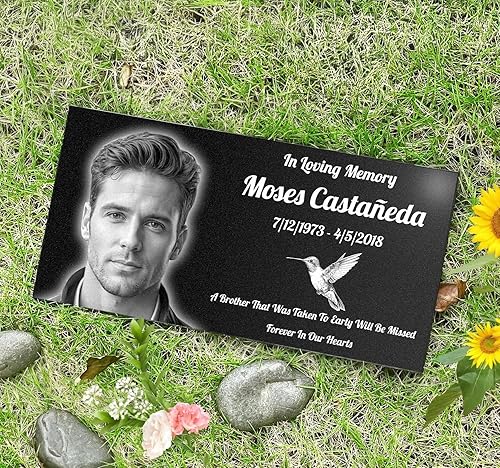 Miniatura 2 de Piedras conmemorativas de cementerio personalizadas, lápida de granito negro para bricolaje, marcador temporal o permanente, placa conmemorativa