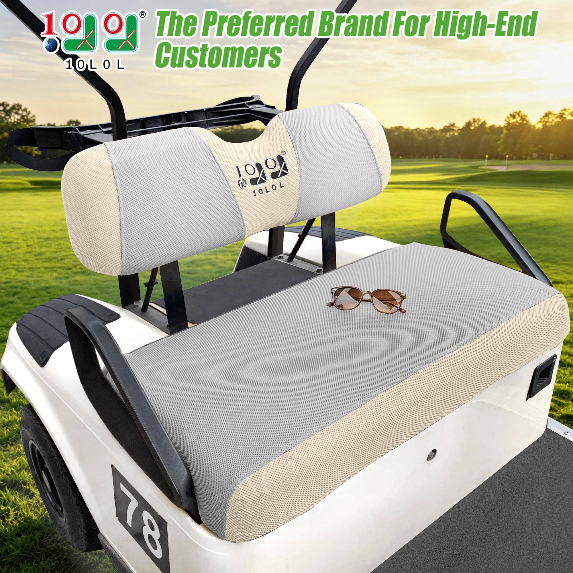 10L0L Pokrowce na siedzenia do wózka golfowego, zestaw przednich siedzeń do EZGO TXT RXV i Club Car DS, oddychające pokrowce na siedzenia utrzymują chłód i nadają się do prania, poliestrowe pokrowce na siedzenia, dwukolorowe kolory - szary/czarny/czerwony