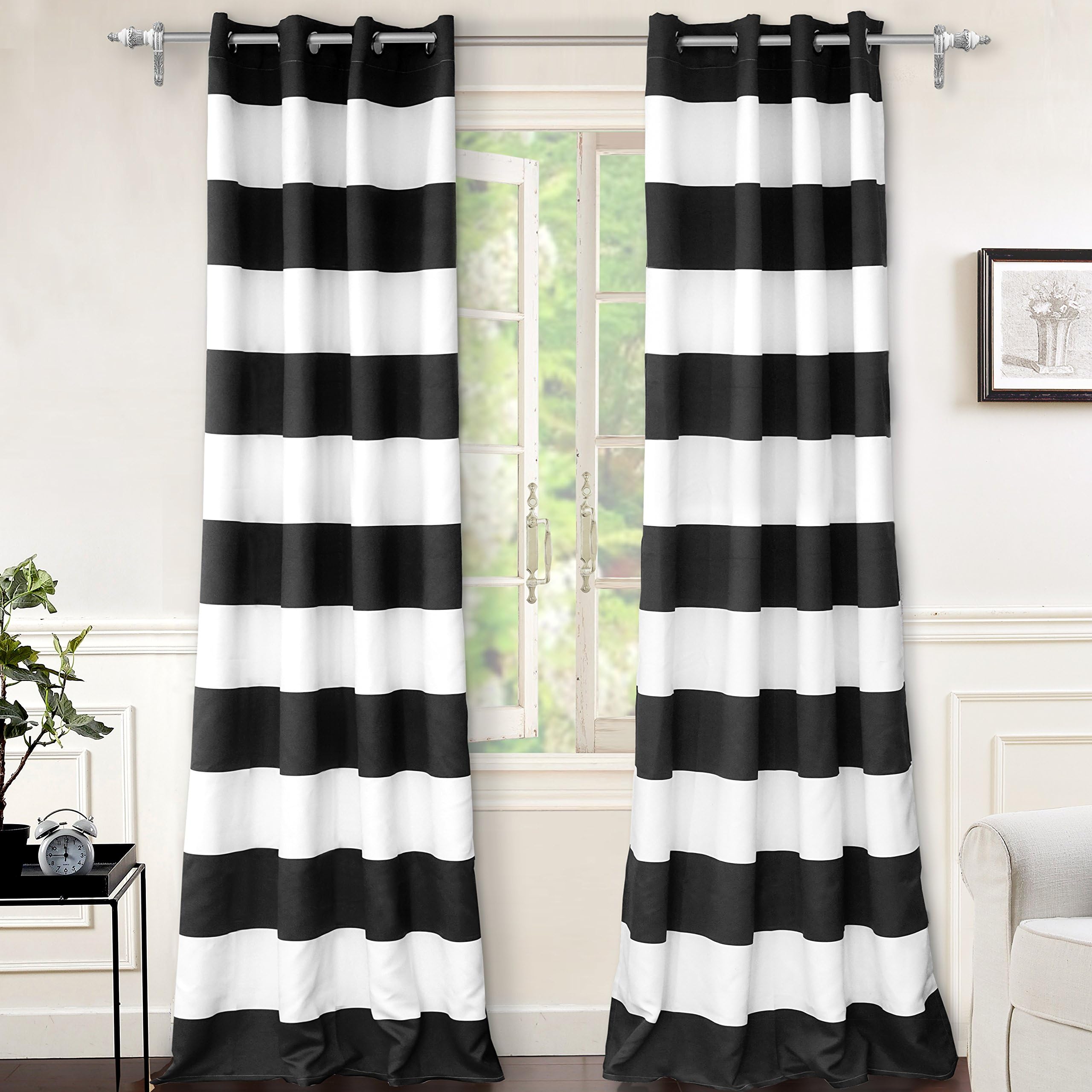 DriftAway Black Striped Room Darkening Curtains Horizontal Stripe Classic Grommet Drapes for Bedroom Living Room Kitchen Thermal Insulated Window Panels for Holidays Daily