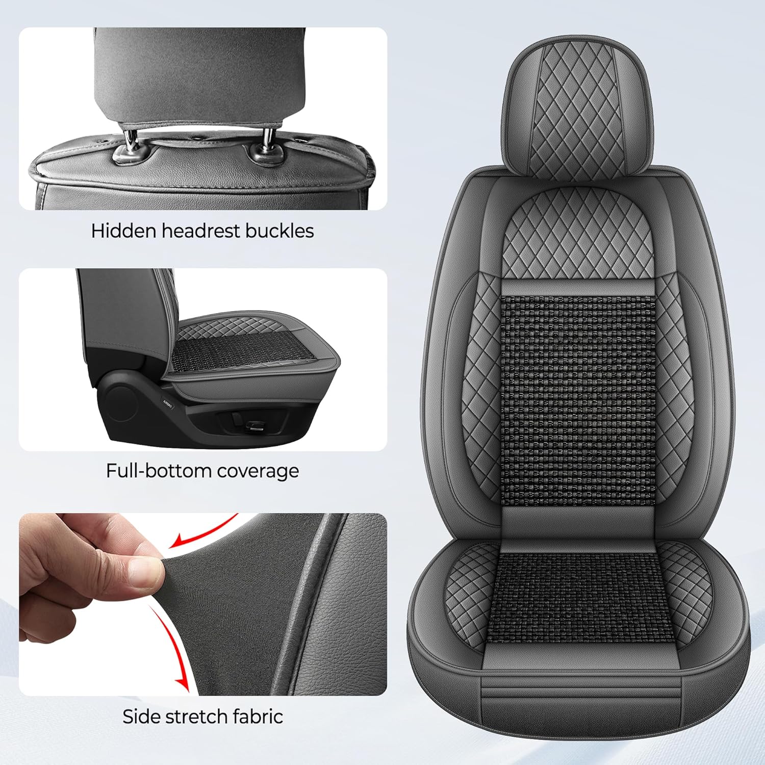 Seat Covers Fit for Chevy Silverado GMC Sierra 2007-2025 2026 1500 2500HD 3500HD Trail Boss Z71 Crew Double Extended Cab Full Set Truck Leather Car Seat Covers(5 Seats,Black&Grey)