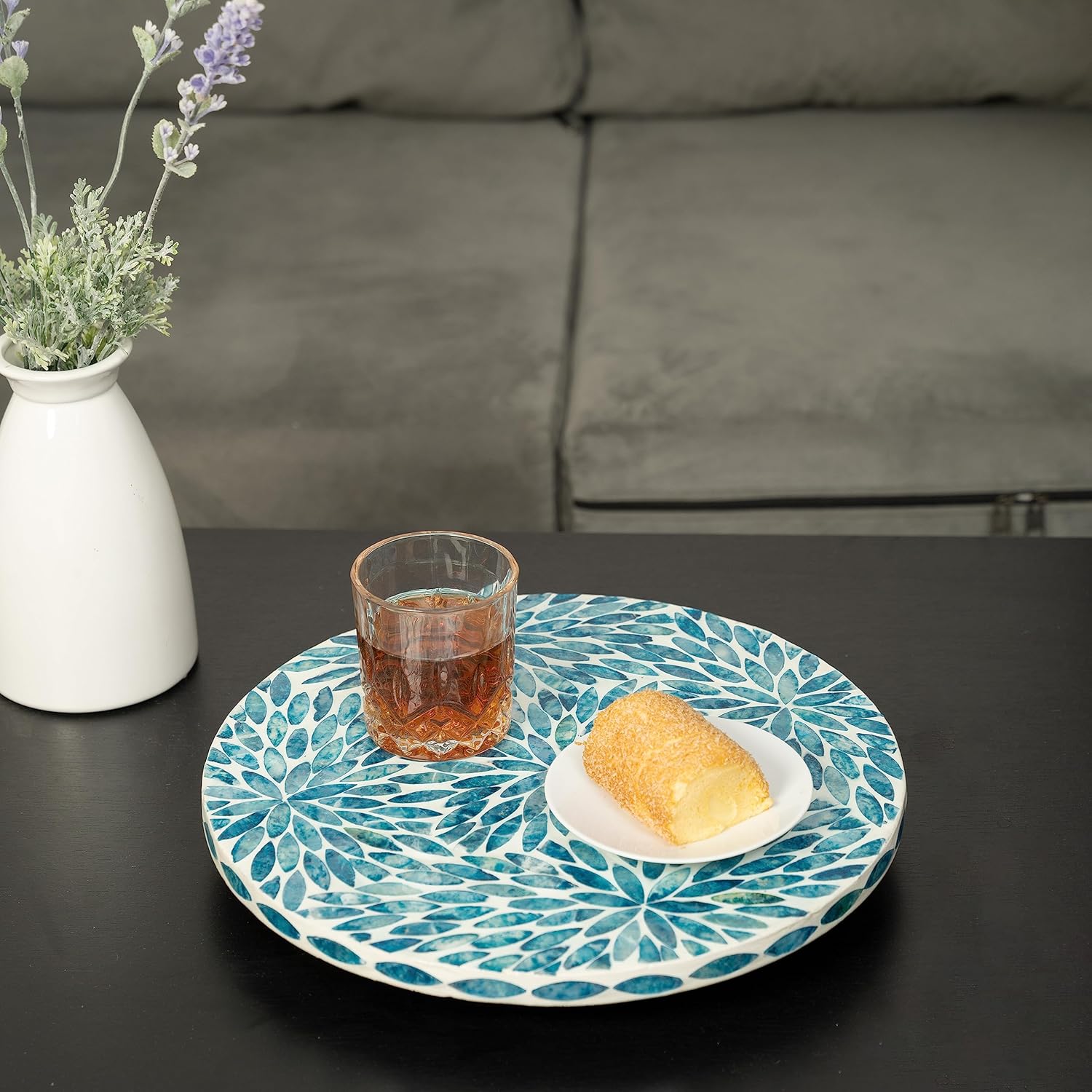 CLAYNIX Lazy Susan for Table Mother of Pearl Turntable Organizer, Wood Round Spinning Tray Rotating for Kitchen, Cabinet, Counter Spice Pantry (D 12.5 in)