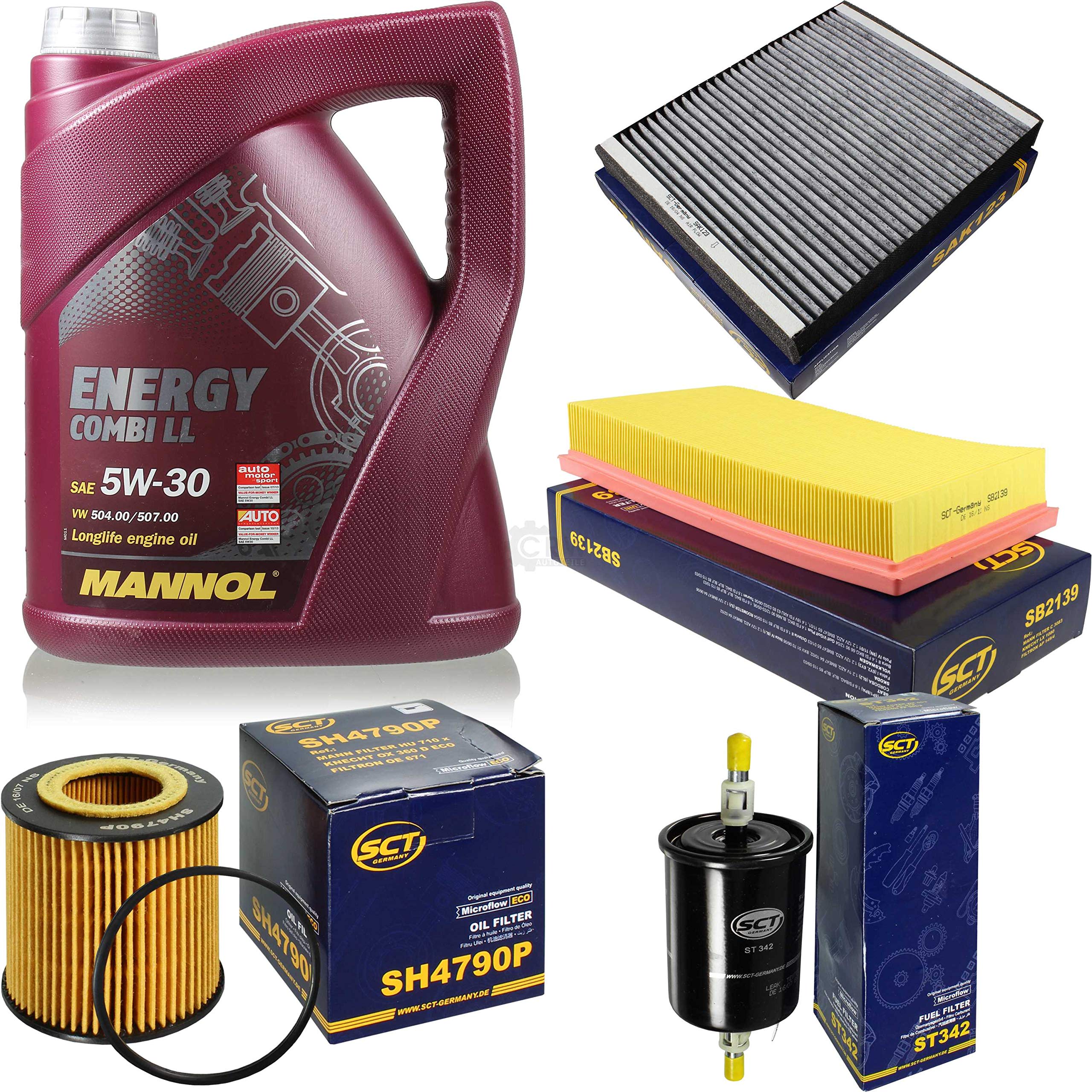 QR-PARTS 69133378 - Juego de filtros de 5 litros de aceite de motor Mannol Energy Combi LL 5W-30 API SN/CF SCT Germany Filtro de aire Filtro de aire Filtro de aceite Filtro de combustible