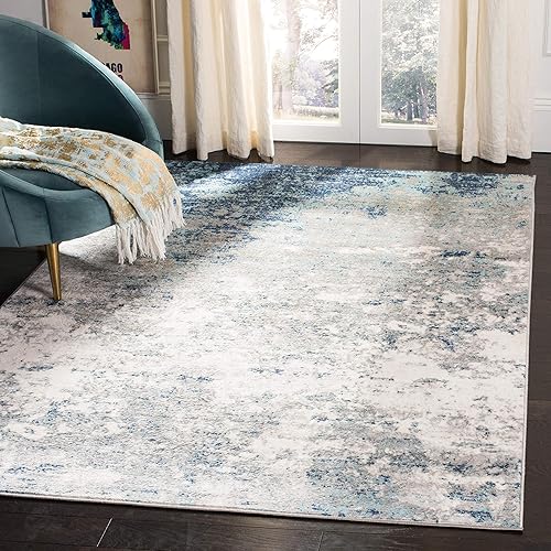 Miniatura 112 de SAFAVIEH Brentwood Collection - Alfombra de área de 9 x 12 pies, gris claro y azul, diseño abstracto moderno, no desprende pelusa y de fácil azul
