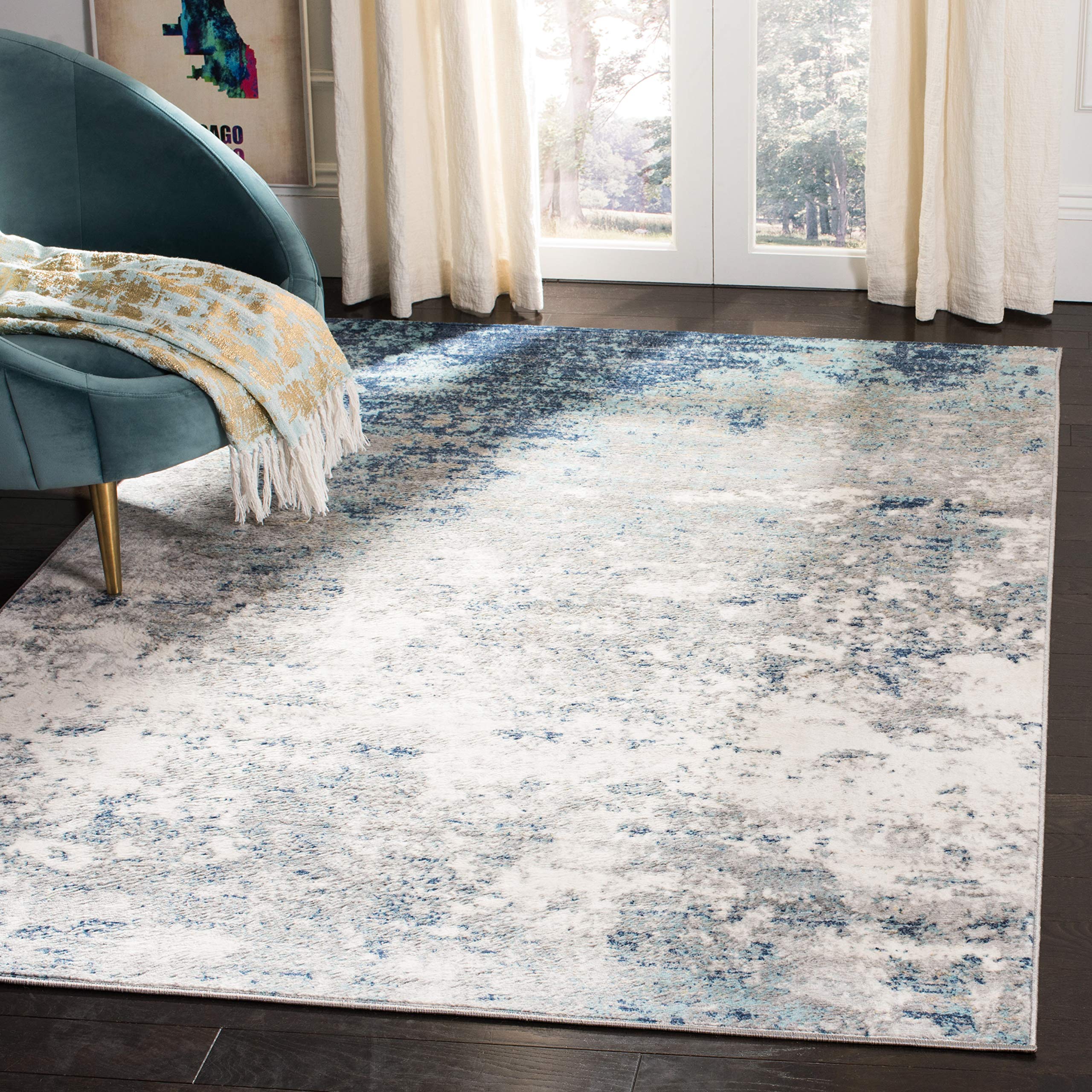 Tapis salon gris clair bleu 183x274 grand tapis chambre à coucher