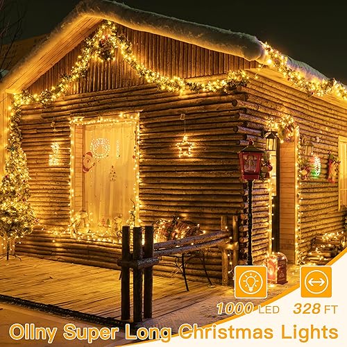 Miniatura 2 de Ollny Luces de Navidad impermeables para exteriores, 1000 LED, 328 pies, tira de luces súper largas con control remoto de 3 temporizadores, enchufe