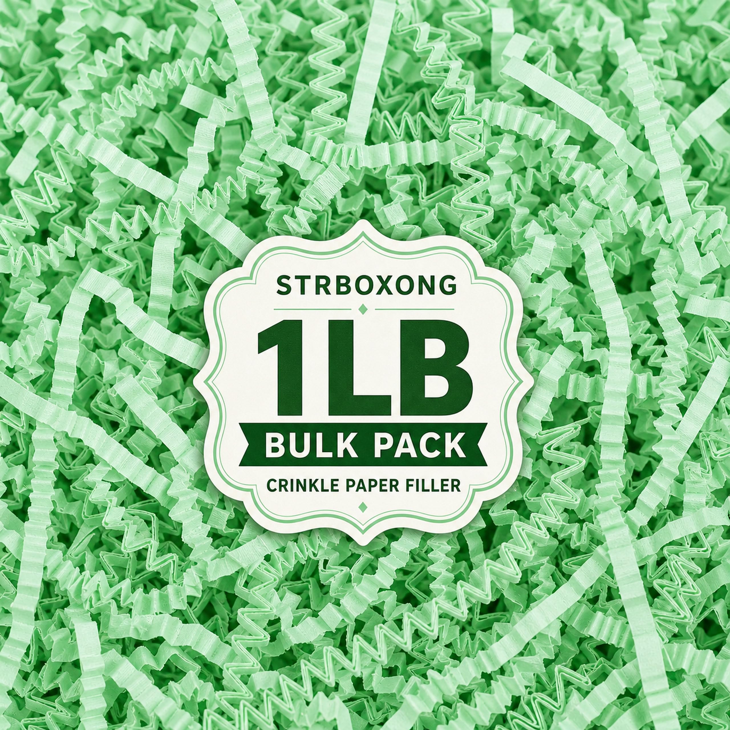 STRBOXONG 1LB (455g) Pale Green Shredded Tissue Paper for Packing Gift Boxes - Premium Crinkle Cut Gift Box Filling Shredded Paper, Recyclable Hamper Fillers for Packaging, Crafting & Gifting