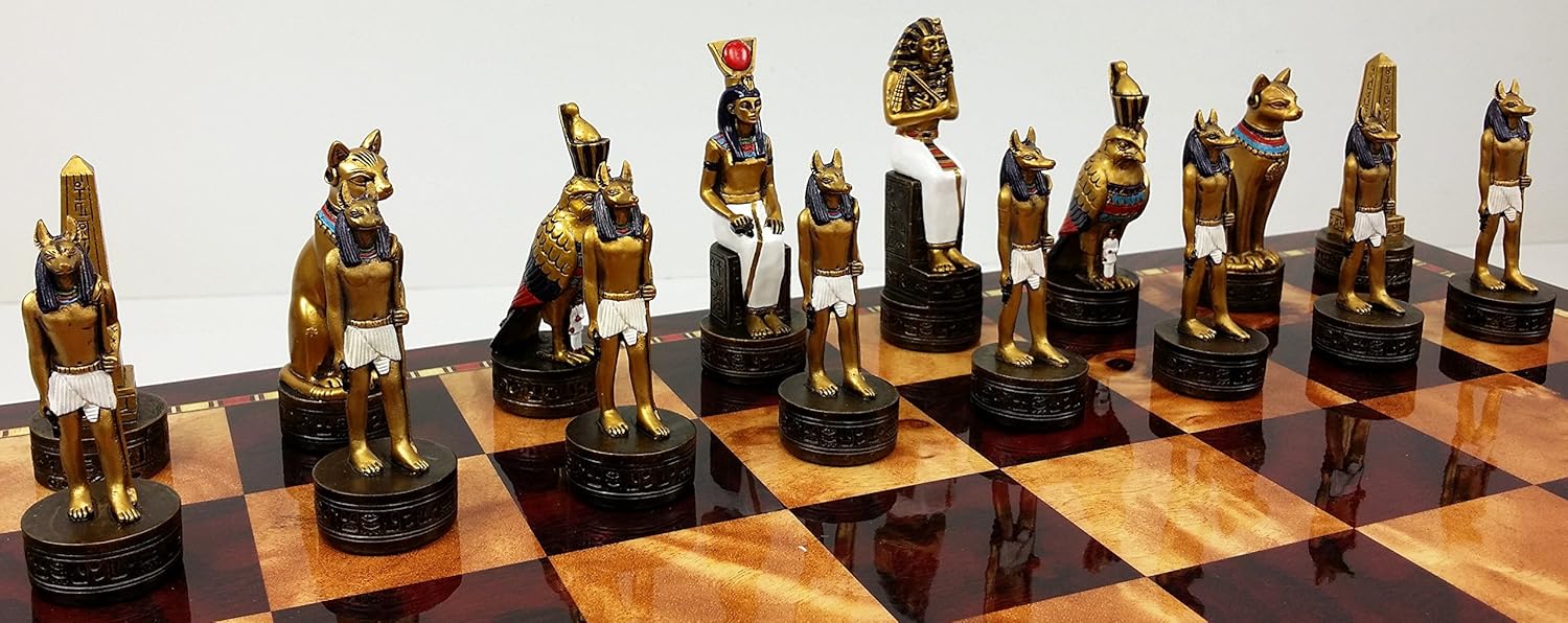 HPL Egyptian Anubis Gold & Silver Chess Men Set W/ Color Accents - NO Board