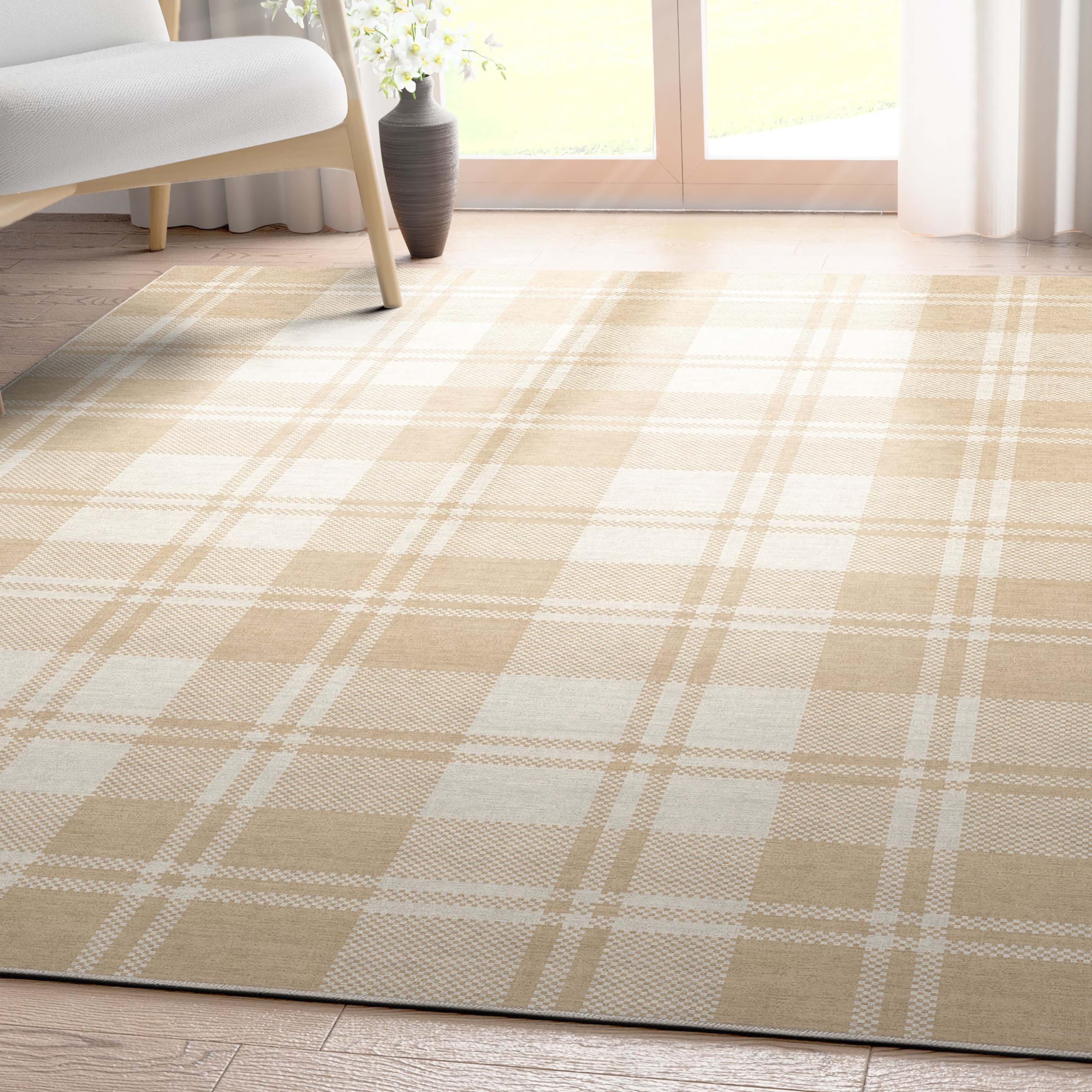 Well Woven Apollo Flatwoven Plaid Beige Brown 5' x 7' Area Rug
