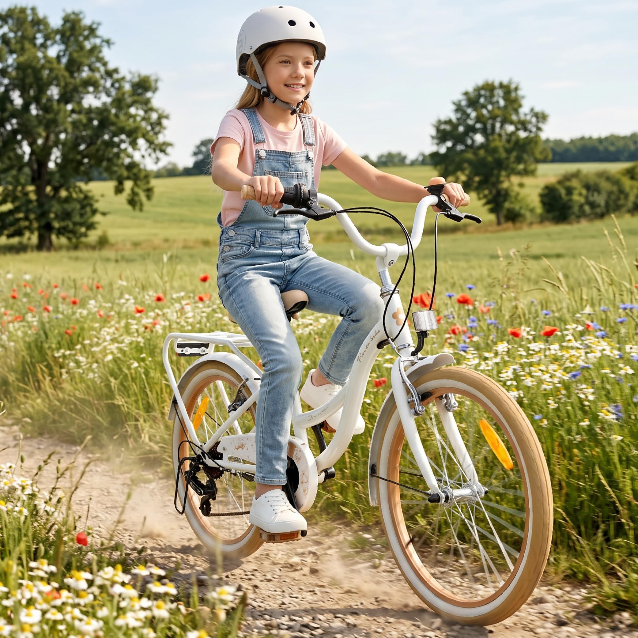 sun baby Mädchenfahrrad 20 Zoll Flower Bike Radgröße zur Auswahl 6 Gang Shimano Kinderfahrrad Kinderrad für Mädchen von 6 bis 10 Jahre verstellbare