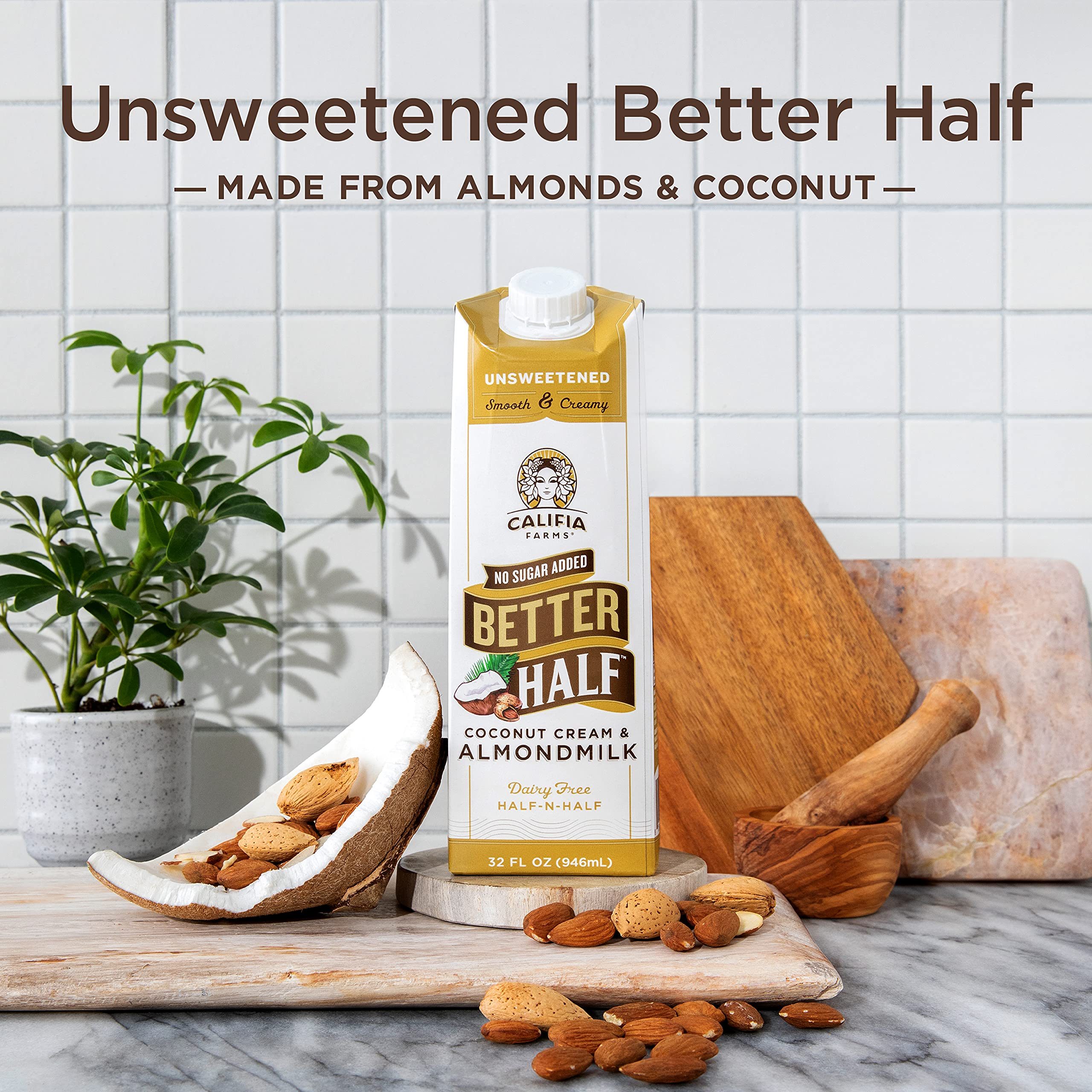 Califia Farms Unsweetened Better Half Coffee Creamer, 32 Oz Half