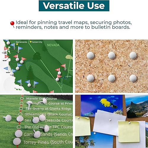 Miniatura 3 de Juego de 50 pasadores de bola de golf, para pared de fotos, pizarra, tablero de corcho, mapa, tablón de anuncios, oficina o hogar