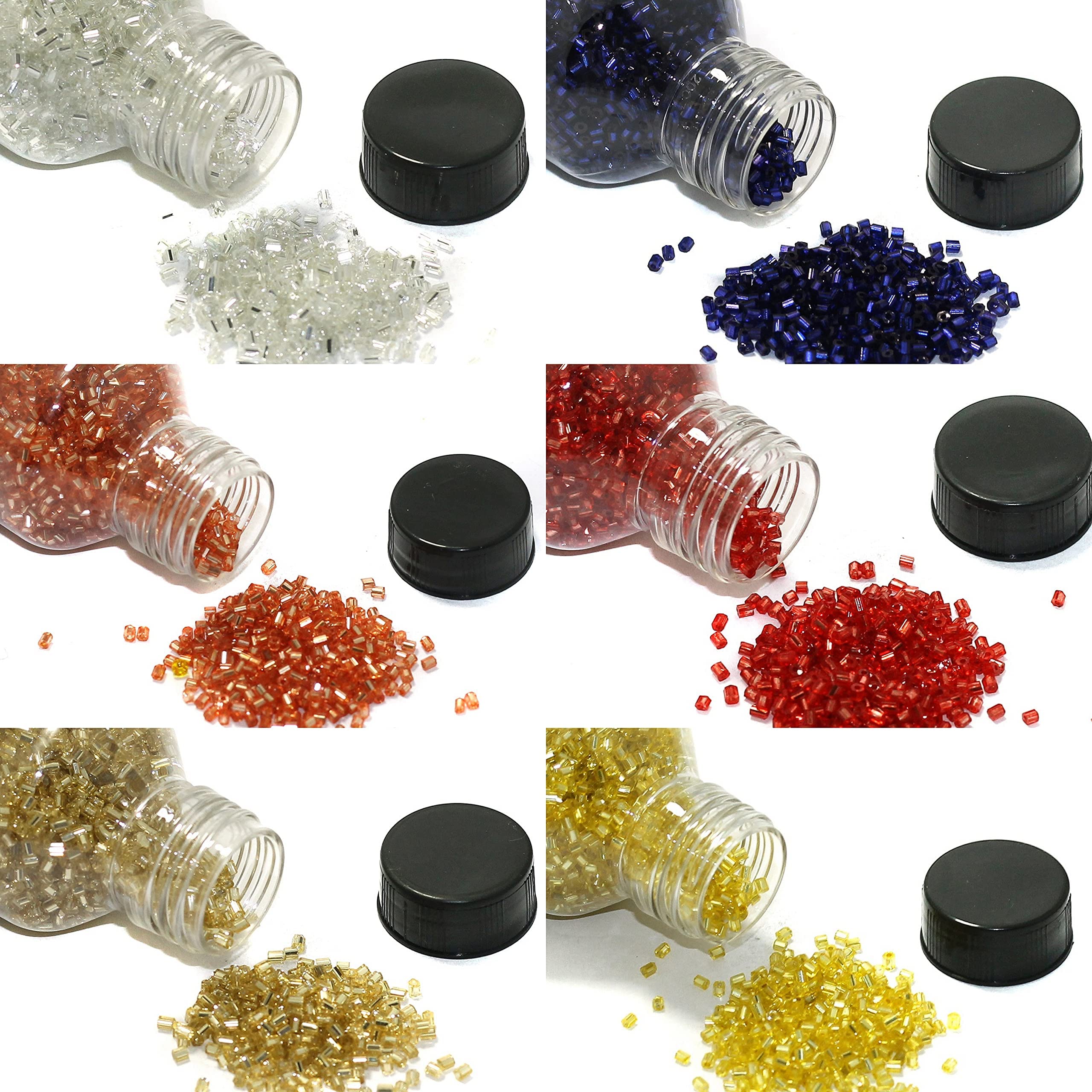 Beadsnfashion 2 Cut Glass Seed Beads 6 Assorted Colors Bottles, Size 11/0 for Jewellery Making, Crafts Work and Embroidery Work